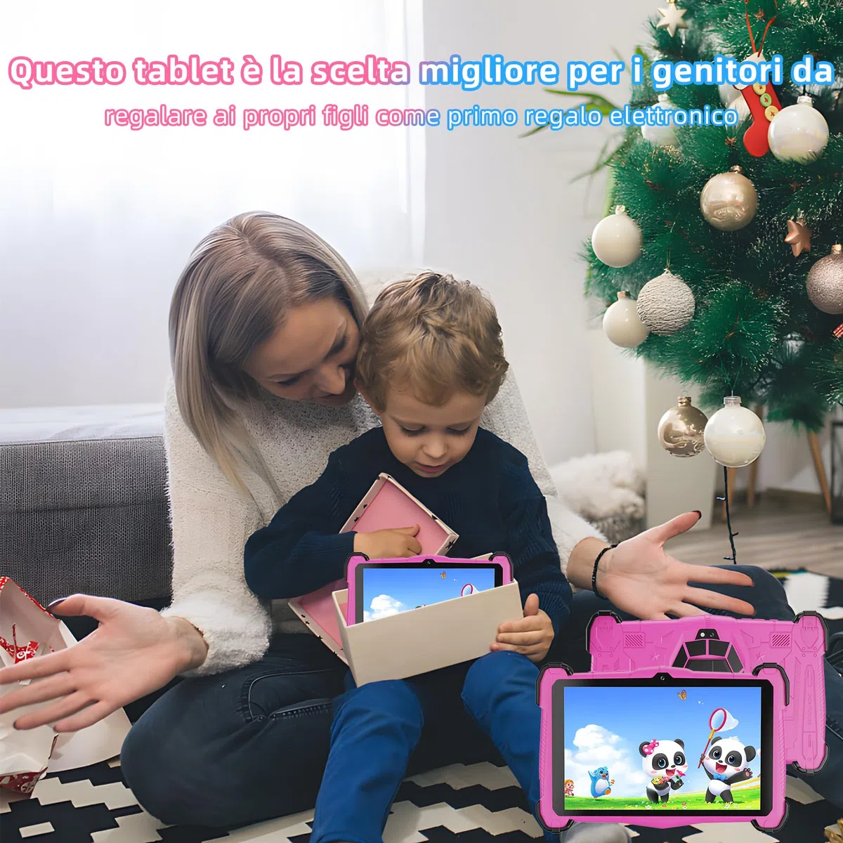 Tablet Bambini 7 Pollici Android 14 Octa-Core, 10 GB RAM + 64 GB ROM (TF 1 TB), Kids Tablet Educativo e Divertente, Controllo Parentale, WiFi, Bluetooth, Con Custodia Antiurto, Rosa