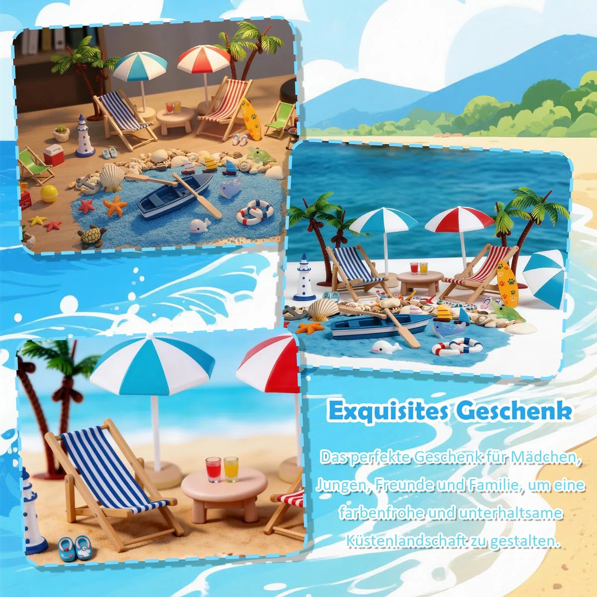 34 accessori decorativi da spiaggia in miniatura, decorazione in miniatura