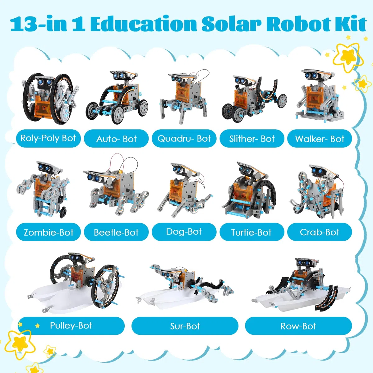 13 in 1 giocattolo solare robot giocattolo educativo STEM con 190 pezzi per bambini ragazzi ragazze a partire da 8+ anni, giocattolo creativo da costruzione per scienza e tecnologia