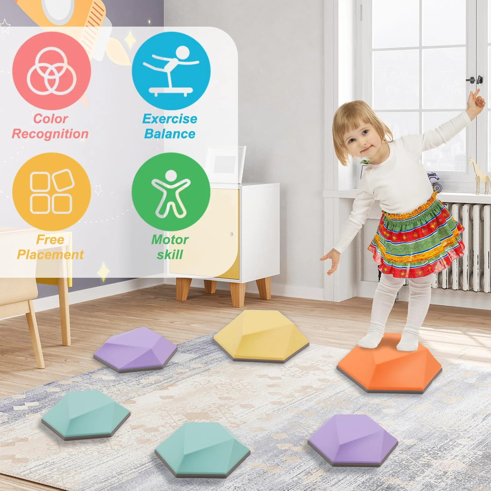 Pietre di Bilanciamento Bambini, 6PCS Stepping Stones Impilabili e Antiscivolo, Percorso Psicomotricità Bambini, Percorsi ad Ostacoli per Interni ed Esterni, Promuove l'equilibrio e Capacità Motorie