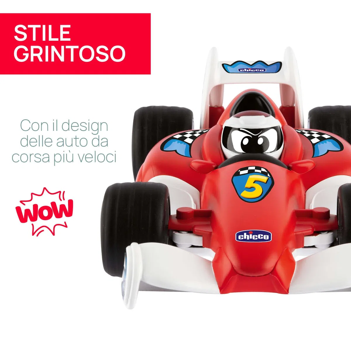 Chicco Tom Race RC, Macchinina Telecomandata, Design Sportivo, Telecomando Ergonomico e Intuitivo a Infrarossi, 4 Pulsanti Interattivi Direzionali, Suoni Reali Auto da Corsa, Giochi Bambini 2-6 Anni