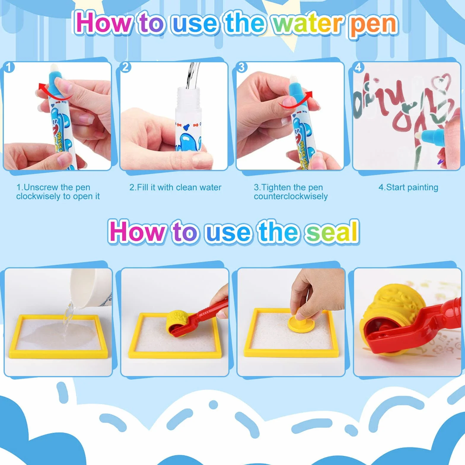 Tappeto Magico Bambini,120x90cm Doodle in EVA da Disegno ad Acqua con Accessori,Riutilizzabile Senza Macchie-Giocattolo Gioco Educativo Regalo per Ragazzi