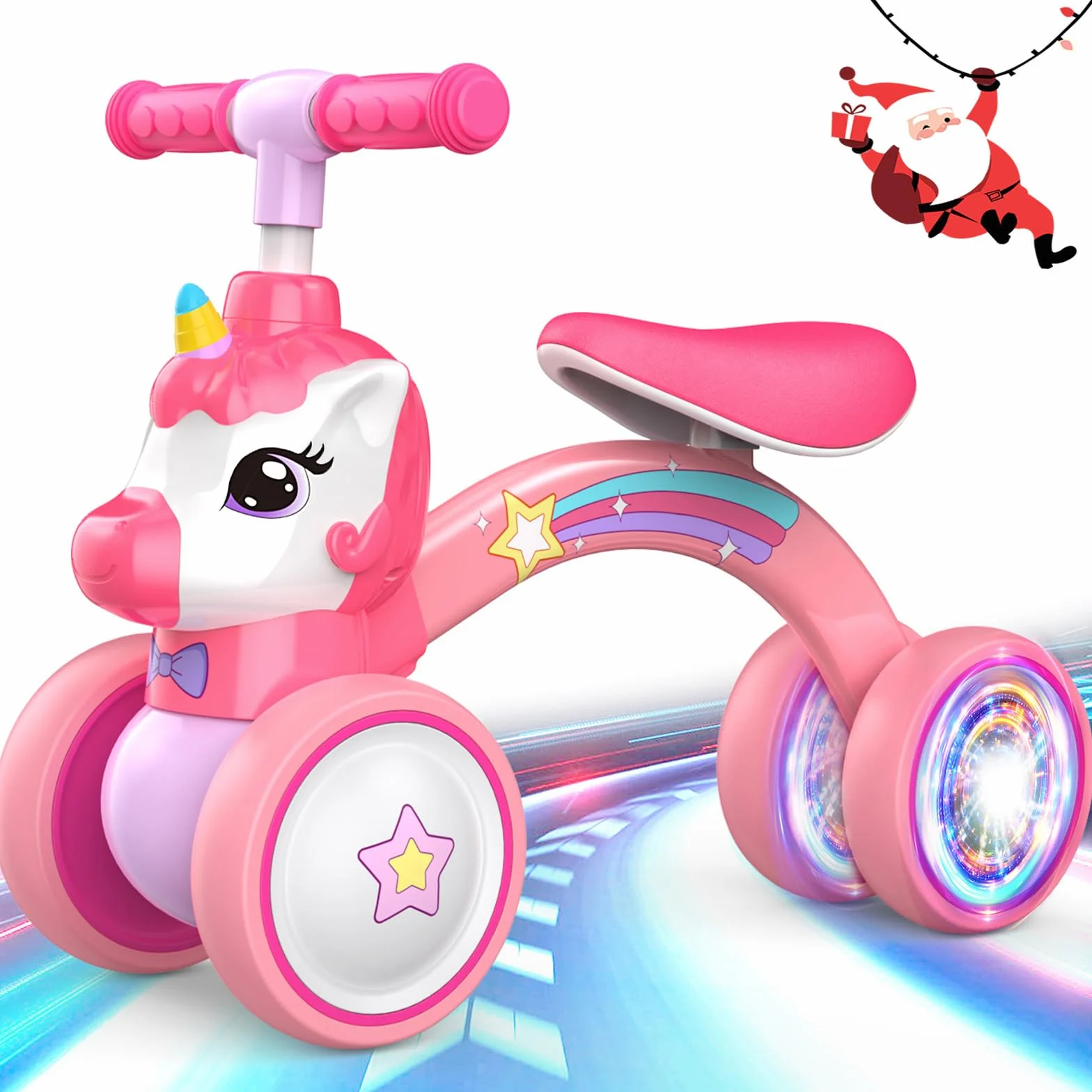 Bicicletta senza Pedali per Bambini 1-2 Anni, Bilanciere con Unicorno, Ruote Silenziose e Lucenti, Regalo per Bambini 1-2 Anni, Regalo di Compleanno, Rosa, Max 25kg