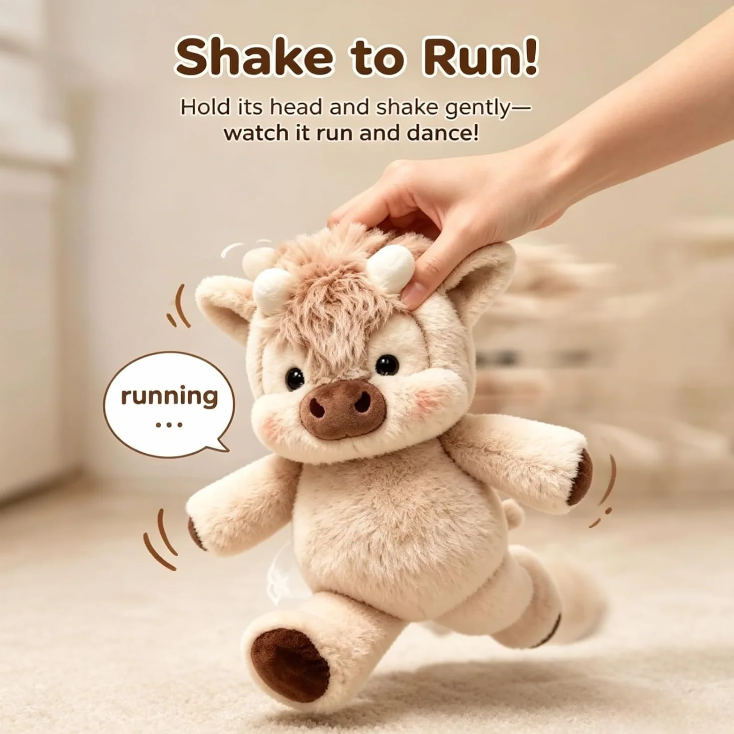 Peluche Mucca Che Corre. 45cm Morbido Soffice con Zampe Mobili, Giocattolo Interattivo Antistress, Bambola Cartone Animato, Cuscino Decorazione Casa per Uomini Donne Bambini Ragazzi（Rosa）