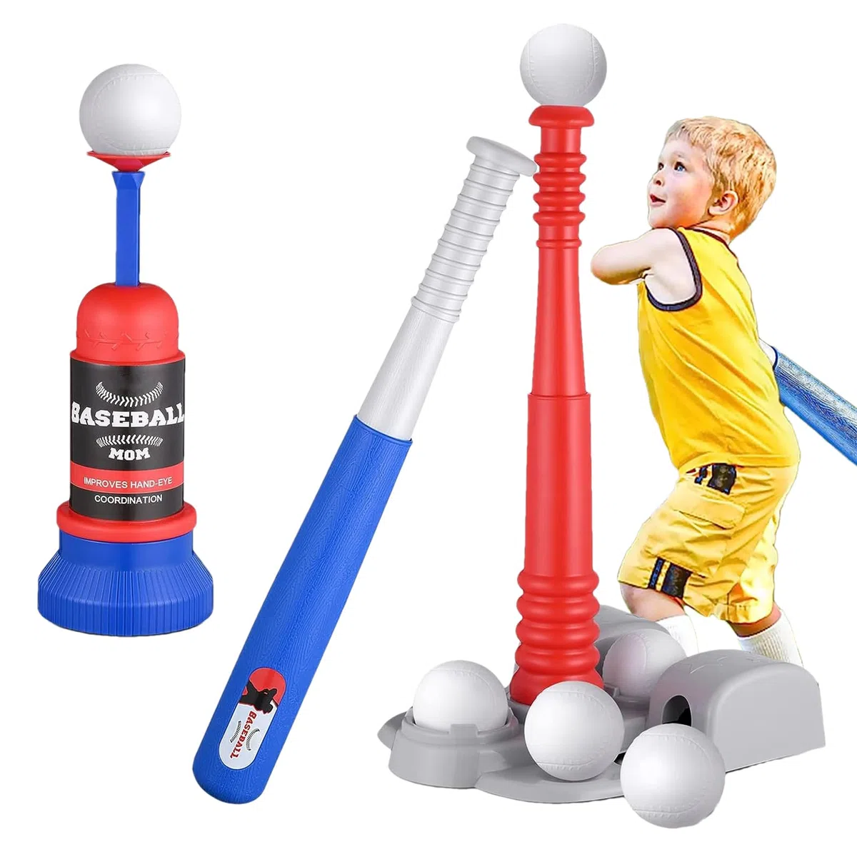 Set di Ball T -Ball Kids - Set di allenamento per lancio regolabile da baseball regolabile | Attrezzatura a T, Youth Beginner Baseball Training Equipment per cortile gioca a kit t baall