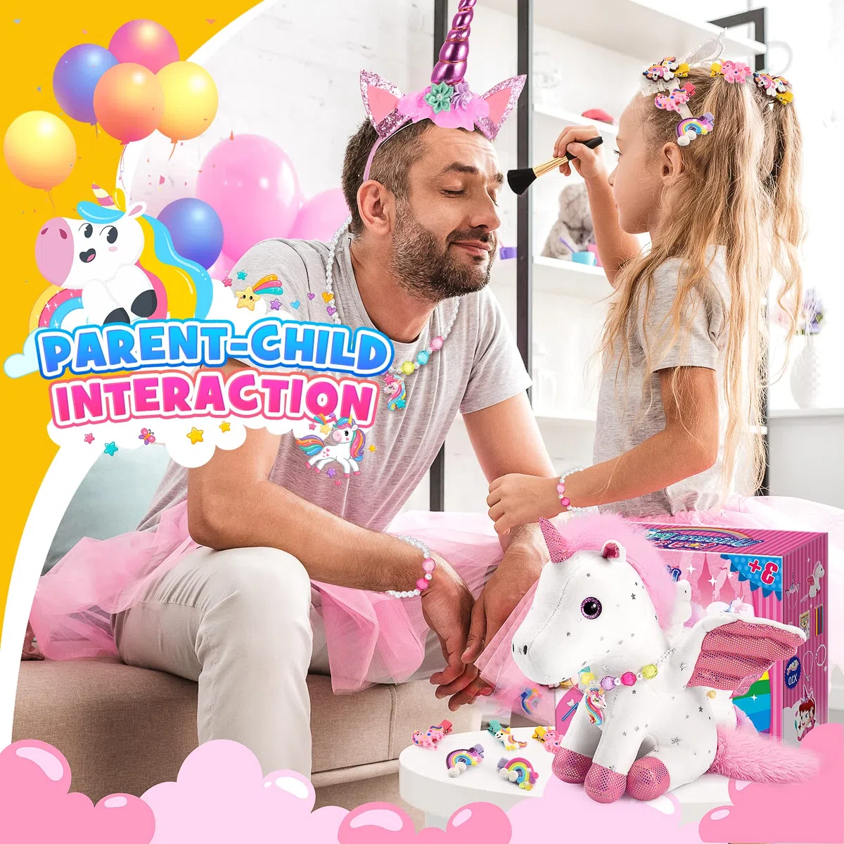 EUCOCO Peluche Unicorno Bambina Regalo, Regalo Bambina 3-7 Anni Giocattoli Unicorno Kit Pittura per Bambini 3-8 Anni Femmina Giochi Gioco di Ruolo Bambini 3-7 Anni Regalo Ragazza Braccialetto