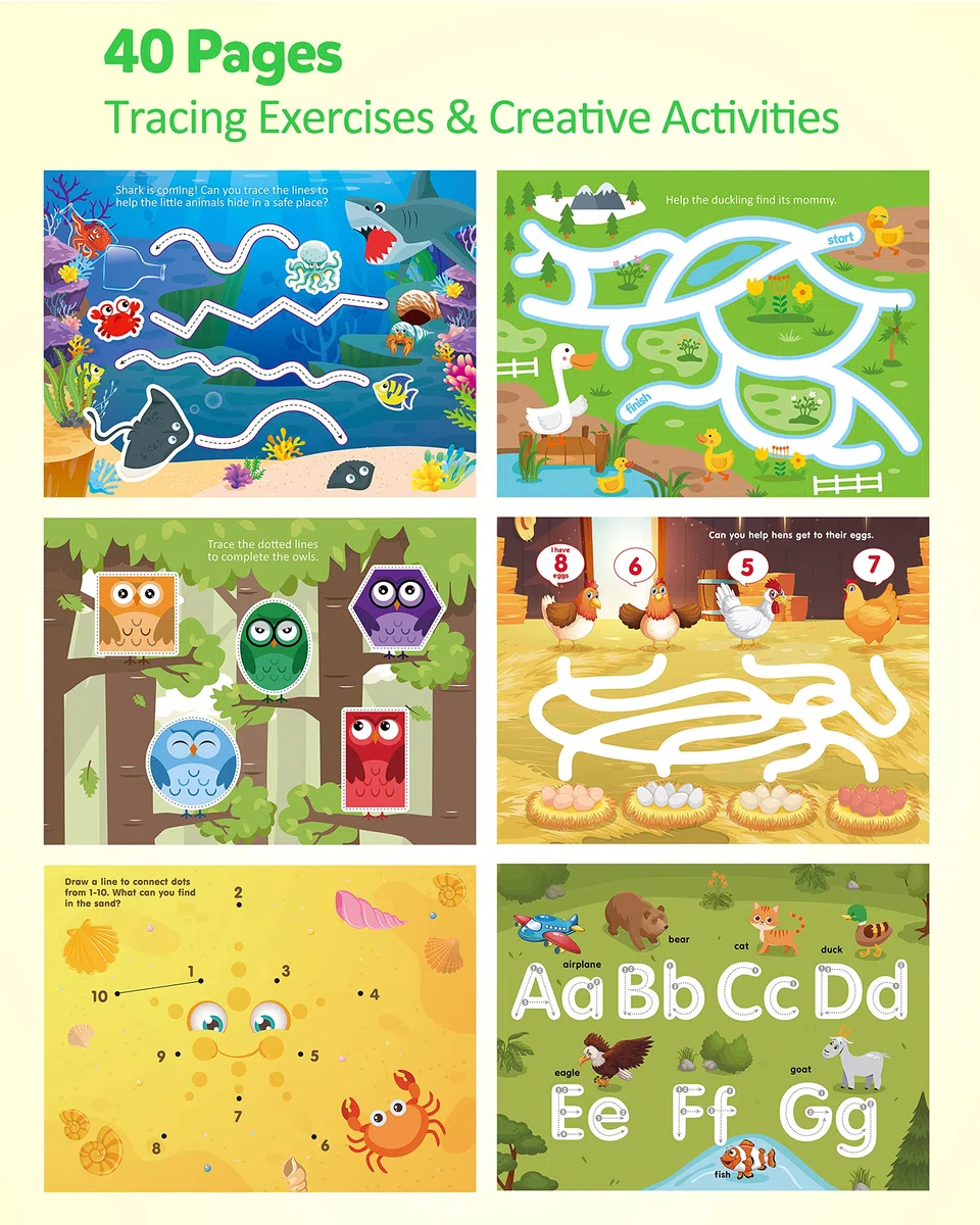 Coogam Matita Controllo Tracing Cartella di Lavoro, Impara a Scrivere Alfabeto ABC Lettere Numeri Libro di Scrittura a Mano Fine Motor Montessori Giocattolo Educativo per Bambini in età Prescolare