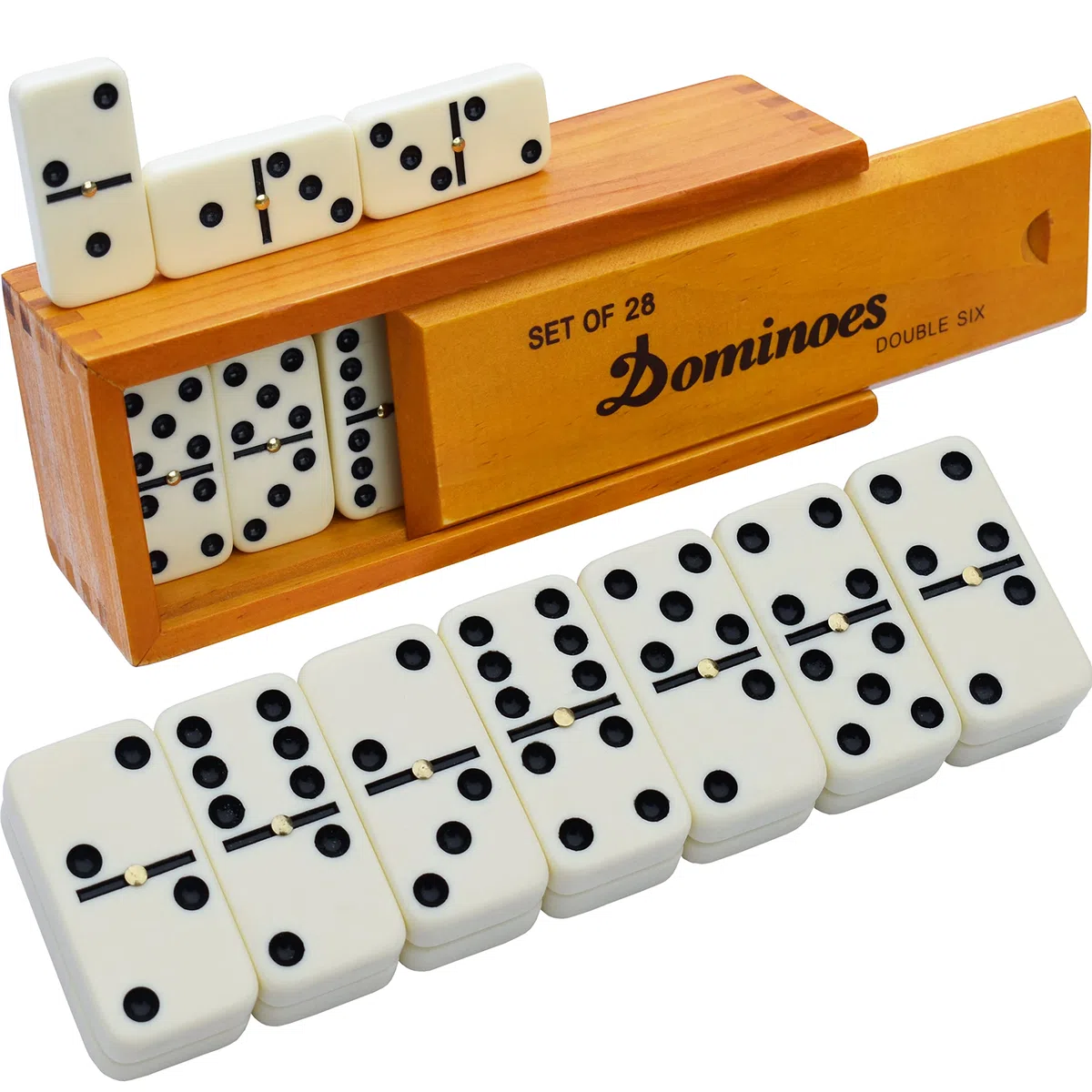 Queensell Juegos de Mesa - Domino per adulti, giochi da tavolo classici, doppio 6 domino per famiglie per bambini e adulti, set di 28 tessere standard con custodia in legno