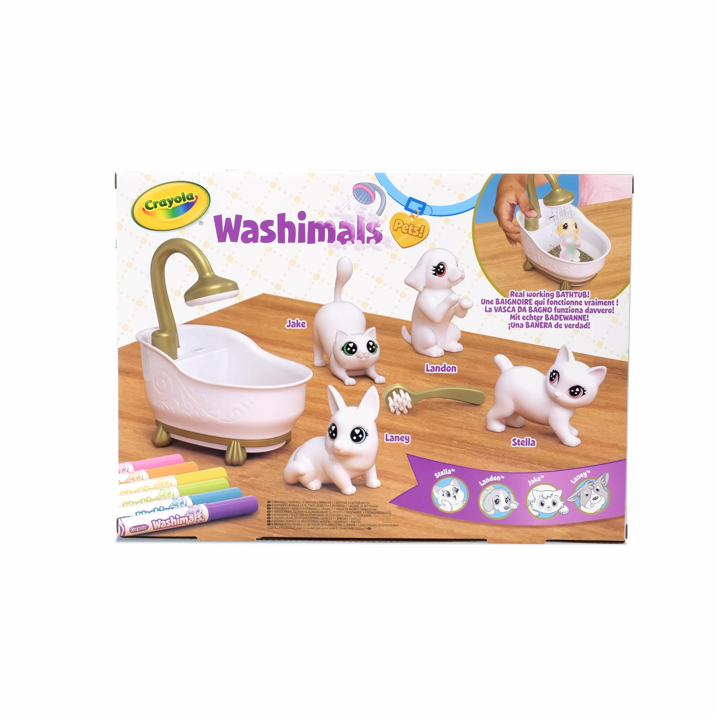 CRAYOLA Washimals Pets - Set Attività Colora Lava Ricolora con Cuccioli con Vasca da Bagno Funzionante, Cagnolini e Gattini, Ideale da Regalare, Età Consigliata: da 3 Anni