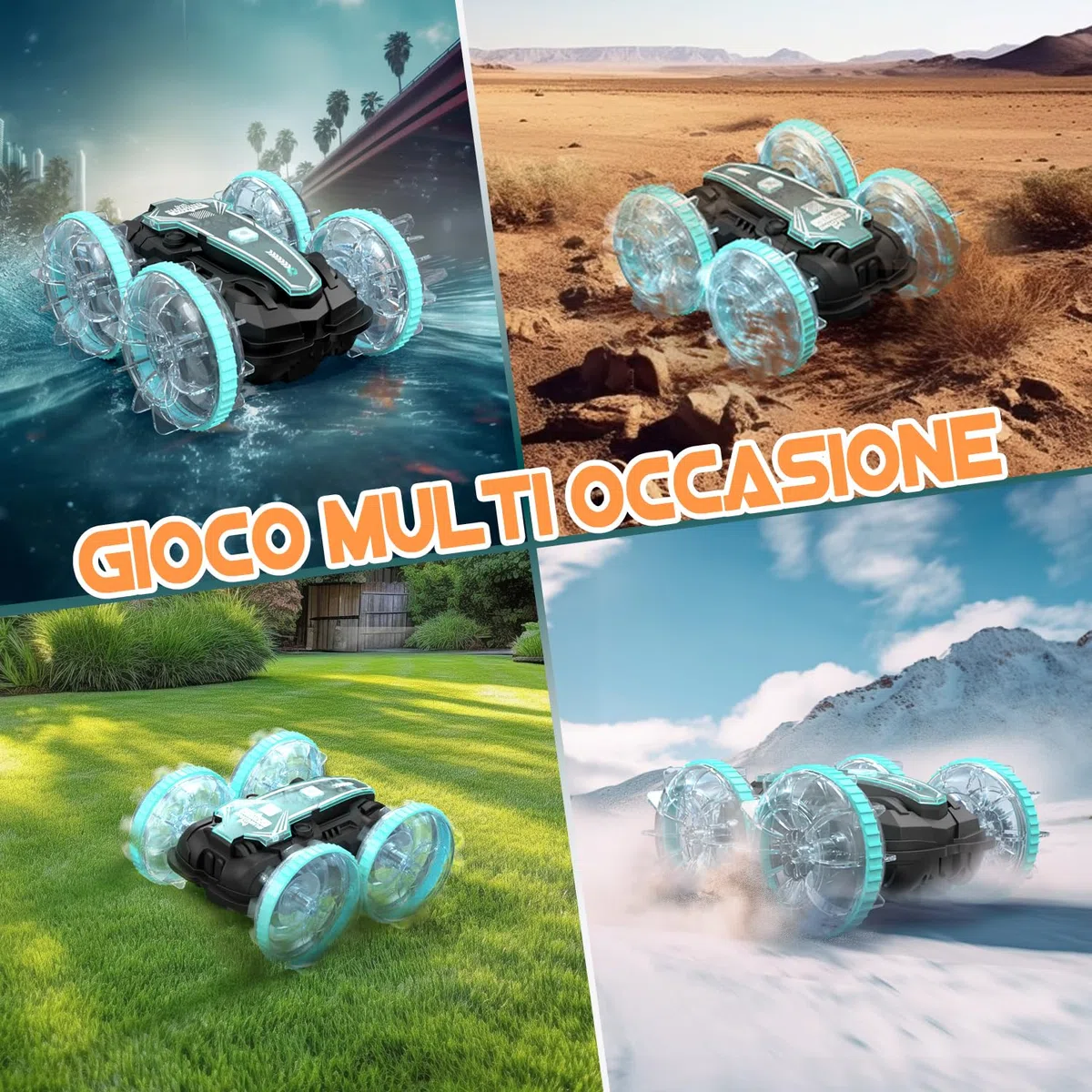 Korffe Automobile Telecomandata Tutto Terreno, 4WD 360°Rotazione 2.4GHz RC Auto All Terreno Impermeabile, Stunt Car Offroad Giocattolo Veicolo Bambini Ragazzo Regalo di Compleanno di Natale Ragazza