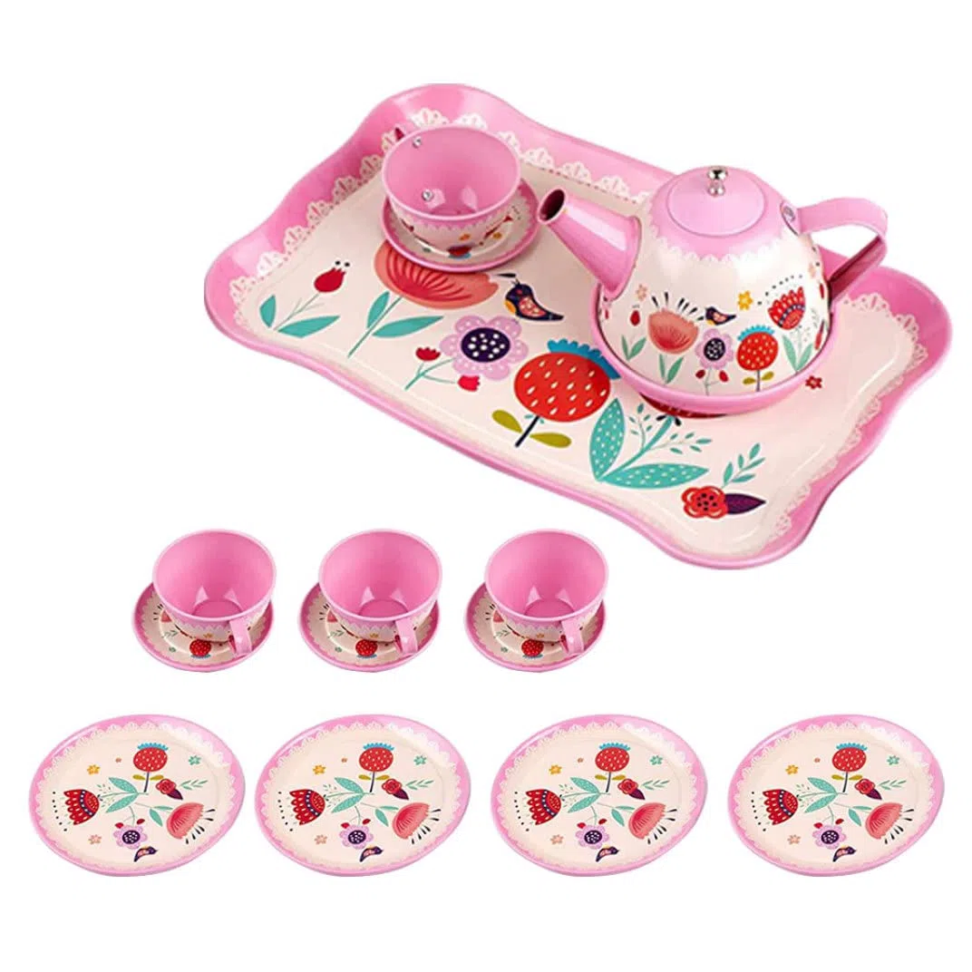 Set da tè per Bambini, Set da Gioco da 15 Pezzi con teiera, Giocattoli per Feste in Cucina, da Gioco per Bambini dai 3 Anni in su (Rosso Chiaro)
