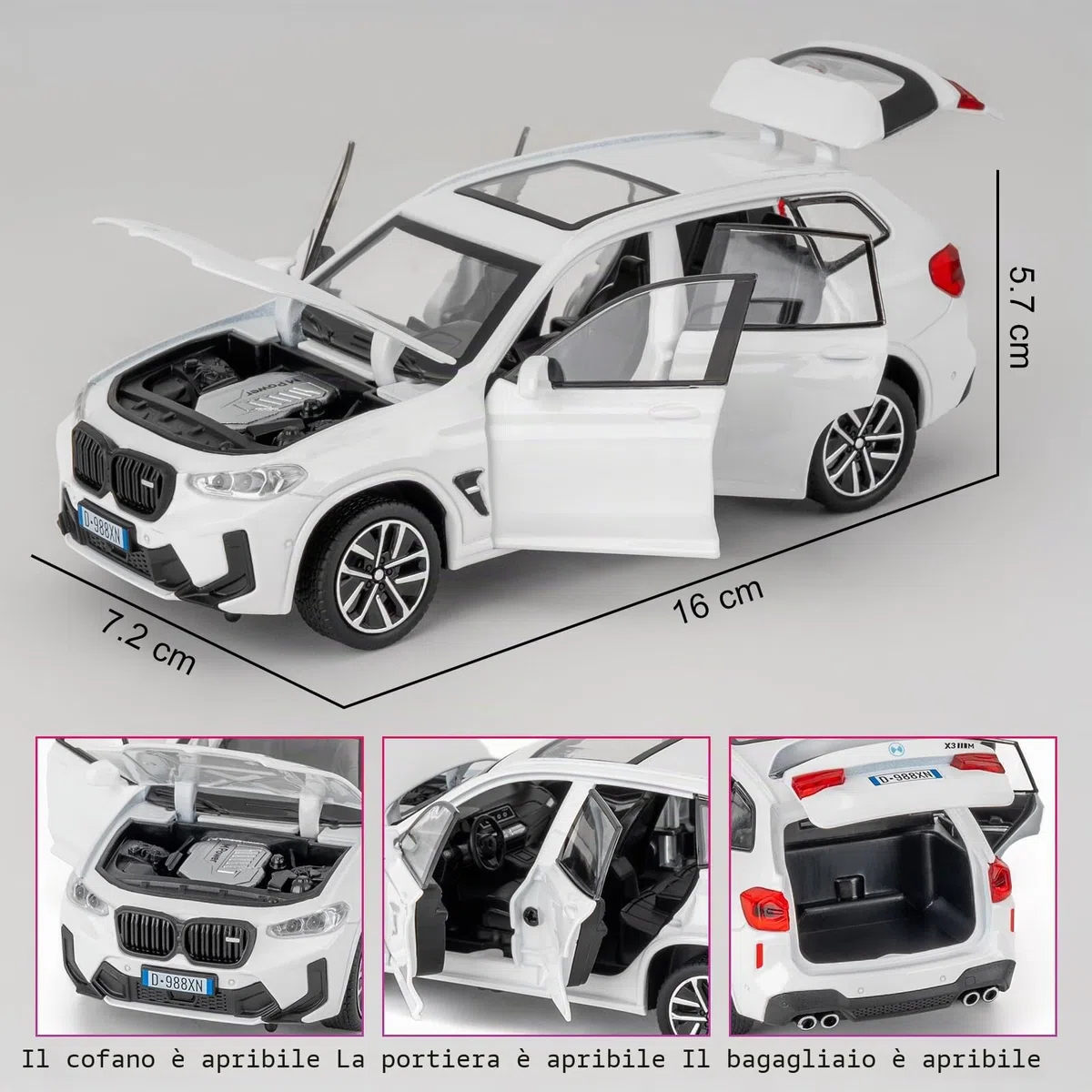 Auto giocattolo compatibile con 1:32 X3M modellino auto, Pull Back Diecast Collectible Car con suoni e luci per bambini, ragazzi, ragazze e adulti, regalo bianco