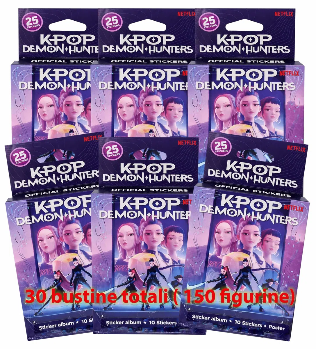 K-Pop Demon Hunters 6 Ecoblister da 5 bustine– Box Collezione Sticker Cards, Figurine Ufficiali per Album K-Pop Demon Hunters