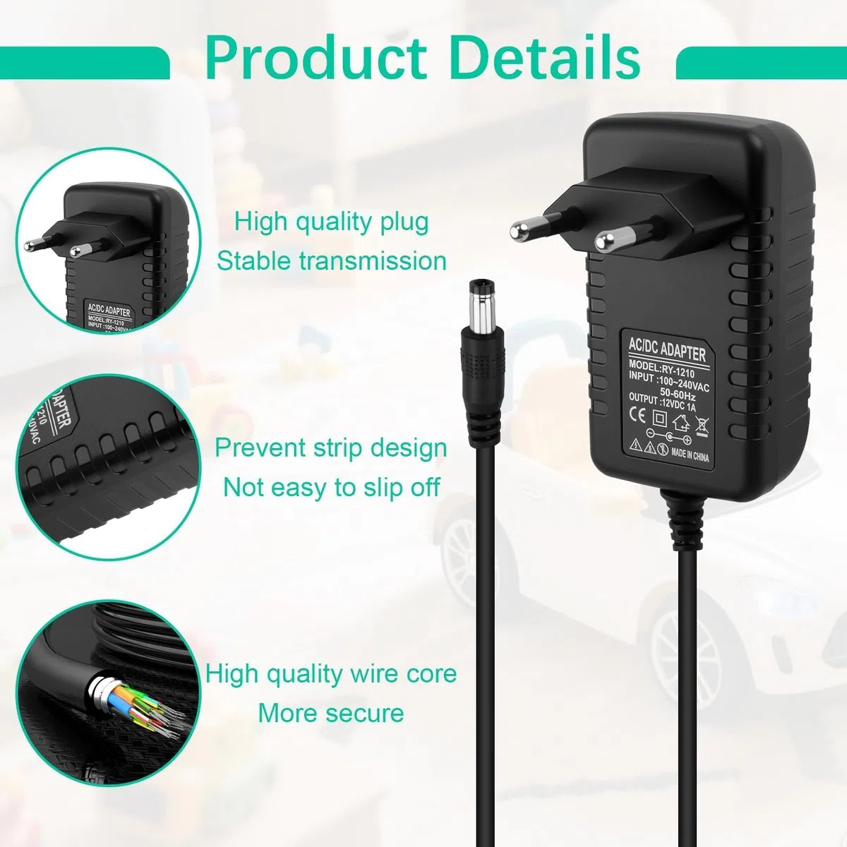 Caricabatterie 12V 1A per Bambini Guida Elettrica con Auto, 12V Caricatore per Guida Elettrica su Giocattoli motociclette elettriche per bambini SUV ATV Quad Moto, Connettore 2,1 mm x 5,5 mm