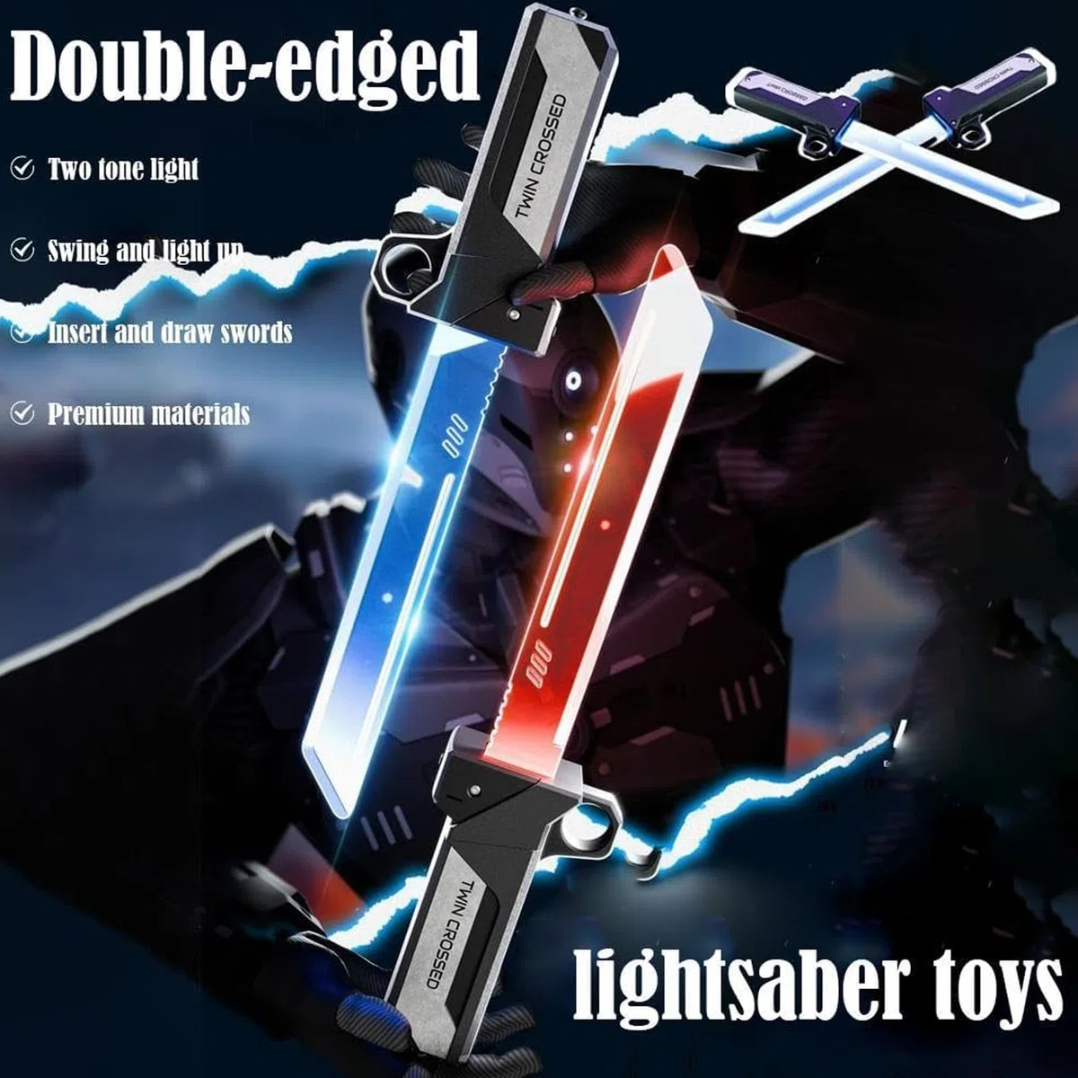 Spada Laser,Lightsaber,Sciabola Luminosa,Spada Sparkblade con Doppia Luce LED ed Effetto Spray,2 in 1 Spada Laser Retrattile,Ricarica USB-C,per Feste Cosplay,Halloween,Carnevale