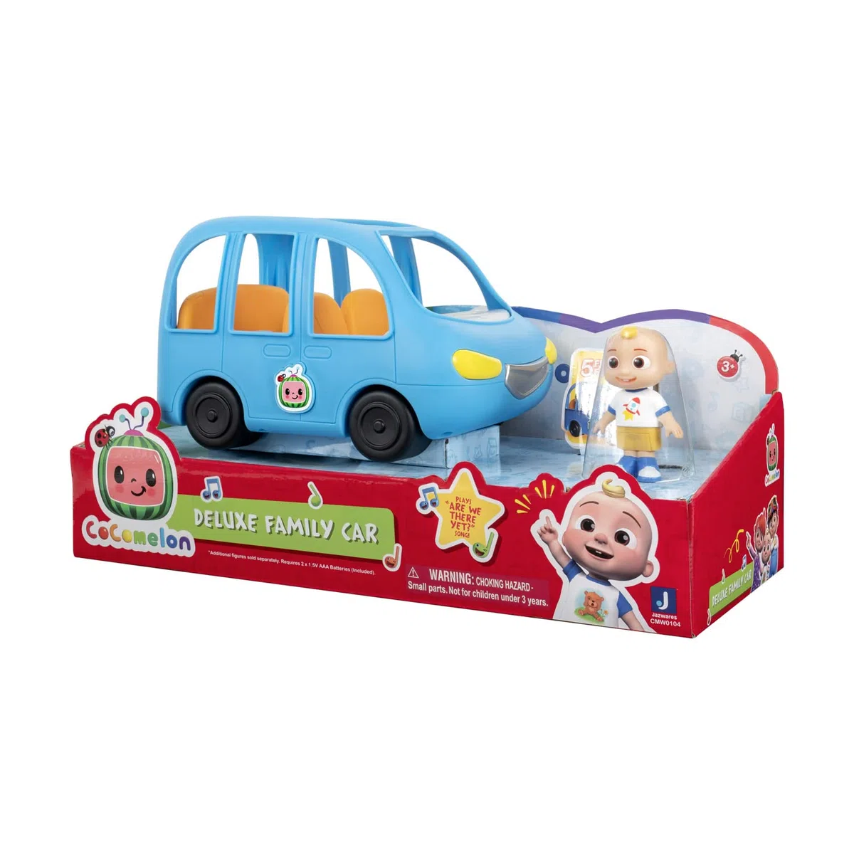 CoComelon Bandai - Auto di famiglia musicale+1 personaggio JJ - Veicolo che suona la canzone "Are we there yet" (in inglese) e 1 figura JJ 7 cm - WT0104, Multicolore