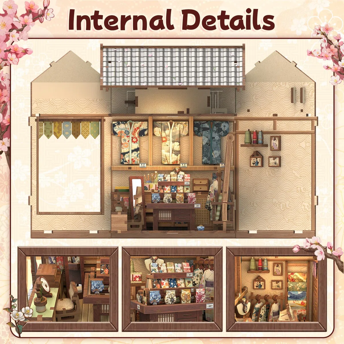 Fsolis Kit Book Nook, casa delle bambole giapponese in miniatura, kit artigianale in legno 3D per adulti, decorazione per libreria, regalo (Sakura O kimono Shop)