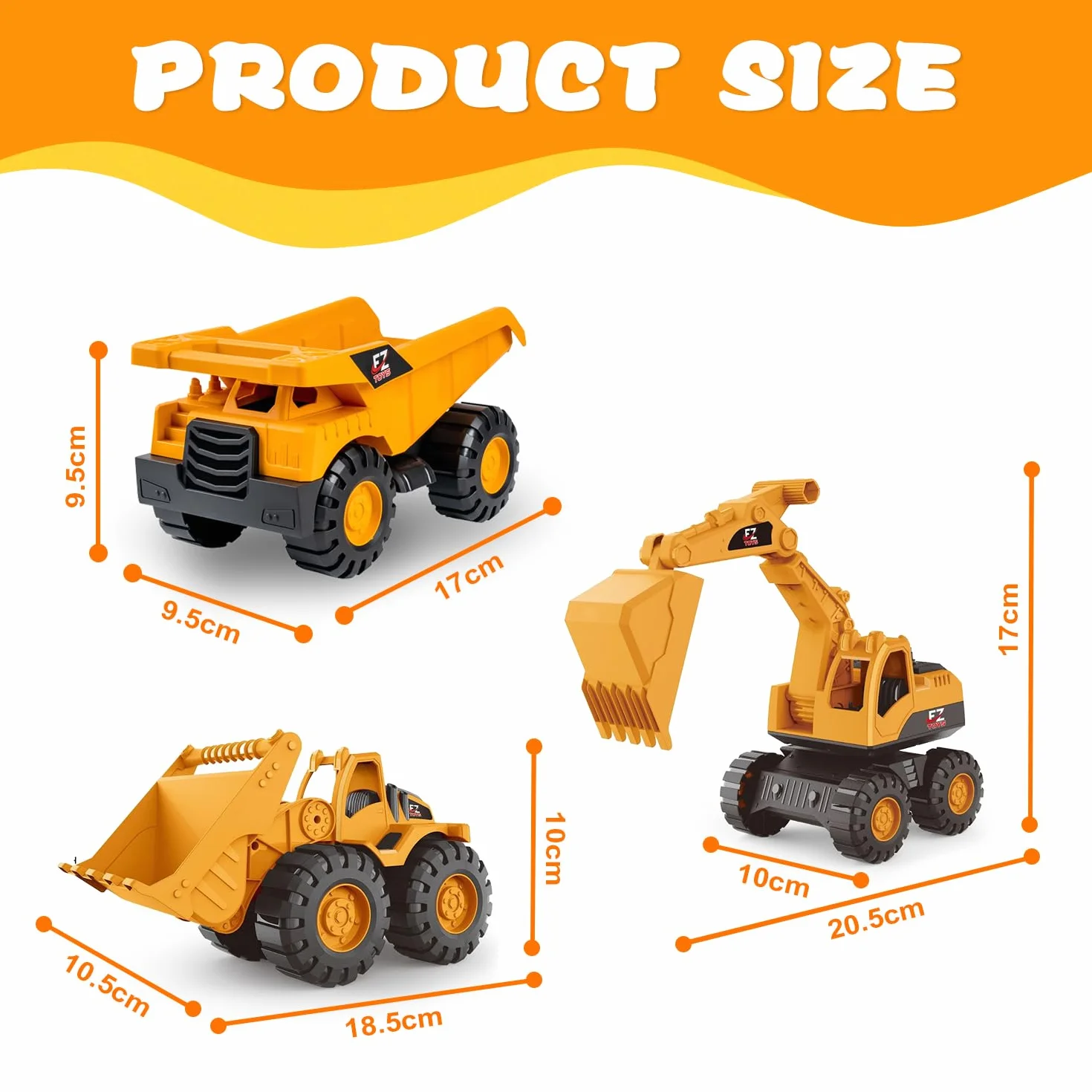 Generico 3 PCS Bambini Escavatore Giocattolo, Escavatore Sabbia Set, Camion Da Cantiere Giocattolo Con Camion Ribaltabile Escavator Caricatore Frontale, Per Bambini Di 3-12 Anni
