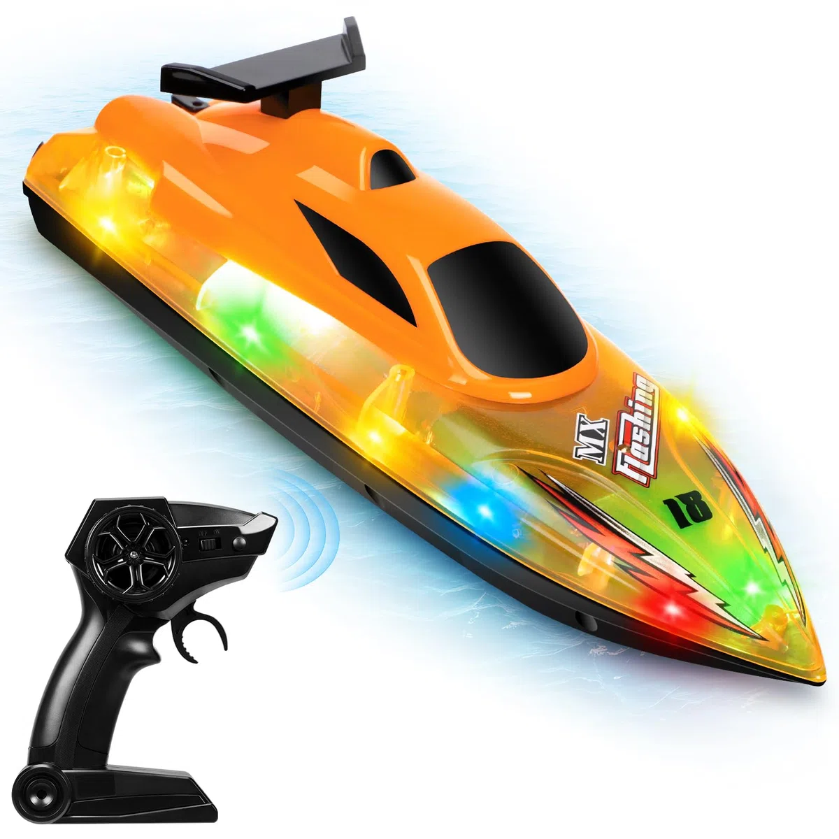 Barca telecomandata, 2,4 GHz, impermeabile, ad alta velocità, con 2 batterie ricaricabili e luce LED, per bambini, adulti, bambini, attività all'aperto (giallo)