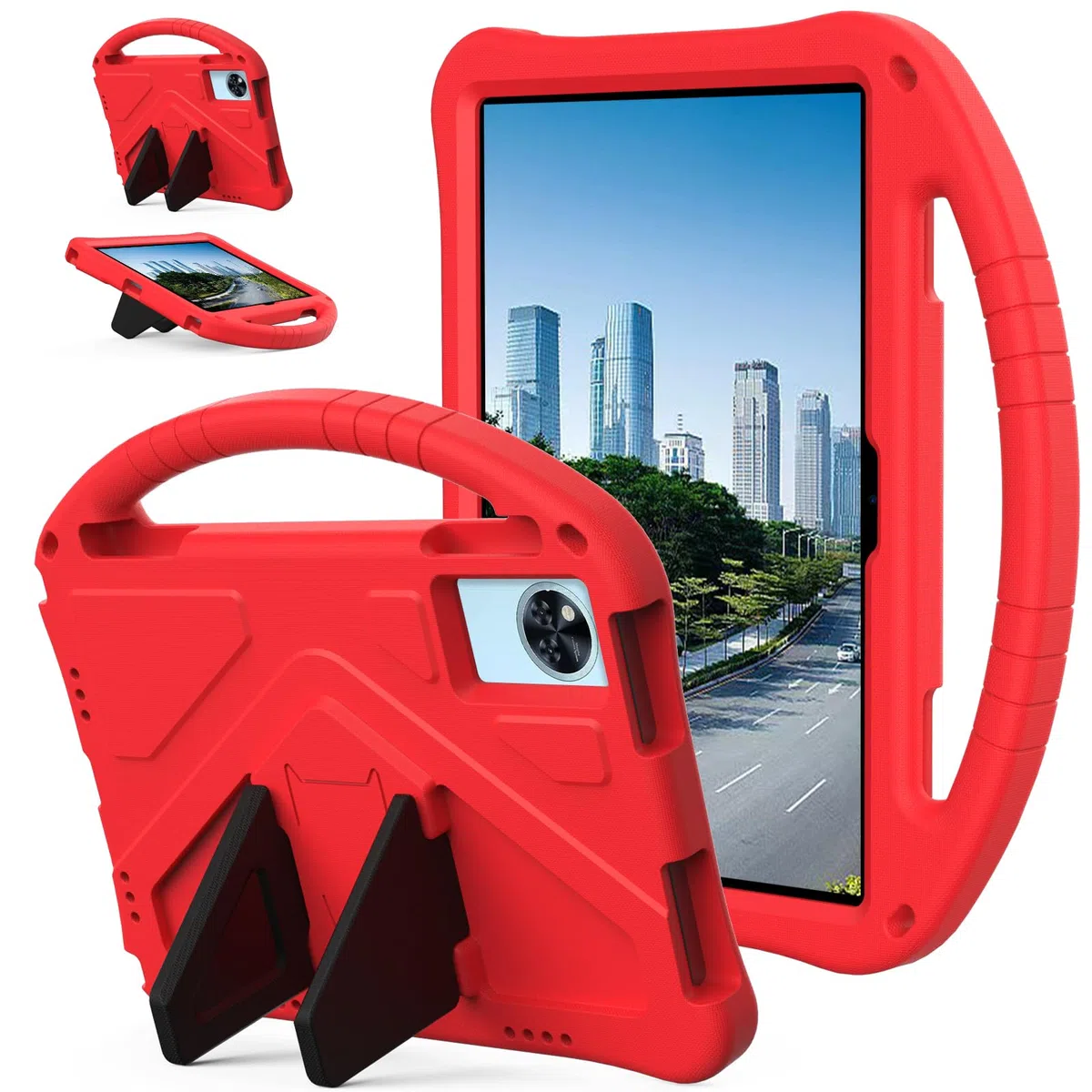 Custodia con cavalletto per bambini compatibile con Doogee U11/U11 Pro 11 pollici (2025), leggera copertura in EVA antiurto spessa protezione dagli urti copertura per tablet W tracolla + manico. Rosso