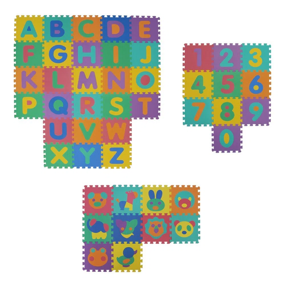 VeloVendo® - Tappeto Puzzle Bambini XXL - 46 pezzi con Certificato CE e testato TÜV in soffice Schiuma EVA | Tappeto Gioco Bambini | Tappetino Puzzle | Tappeto gioco neonato (Lettere+Numeri+Animali)