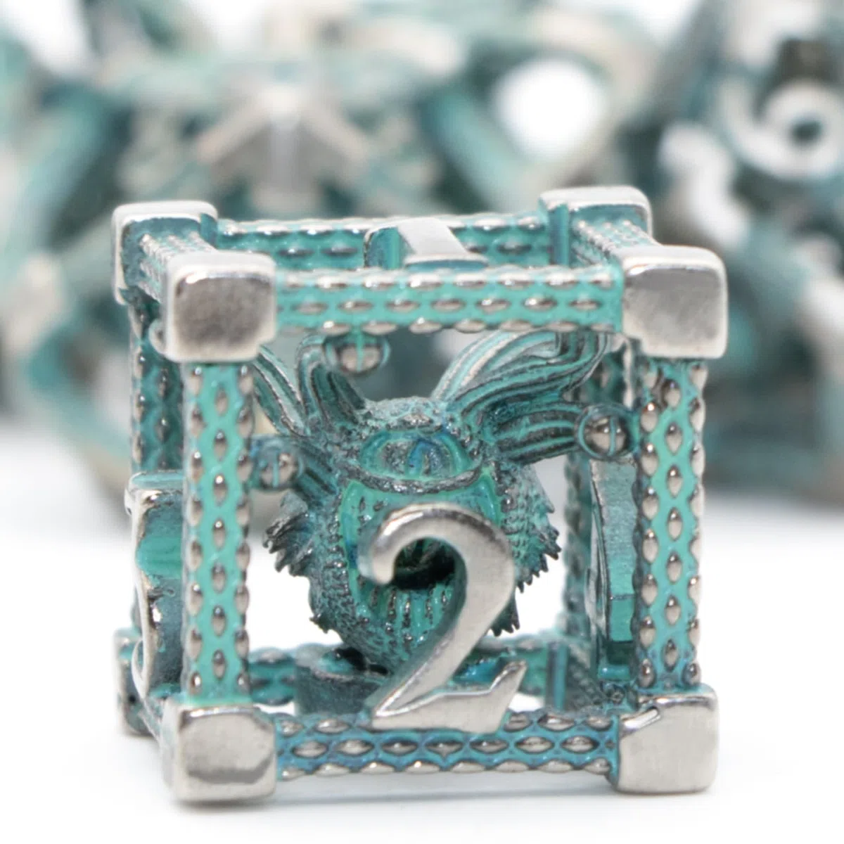 7 Pezzi Dadi Metallo D&D Dadi Poliedrici Dragon Eye D20 D12 D10 D% D8 D6 D4 Set (Blu argento antico)