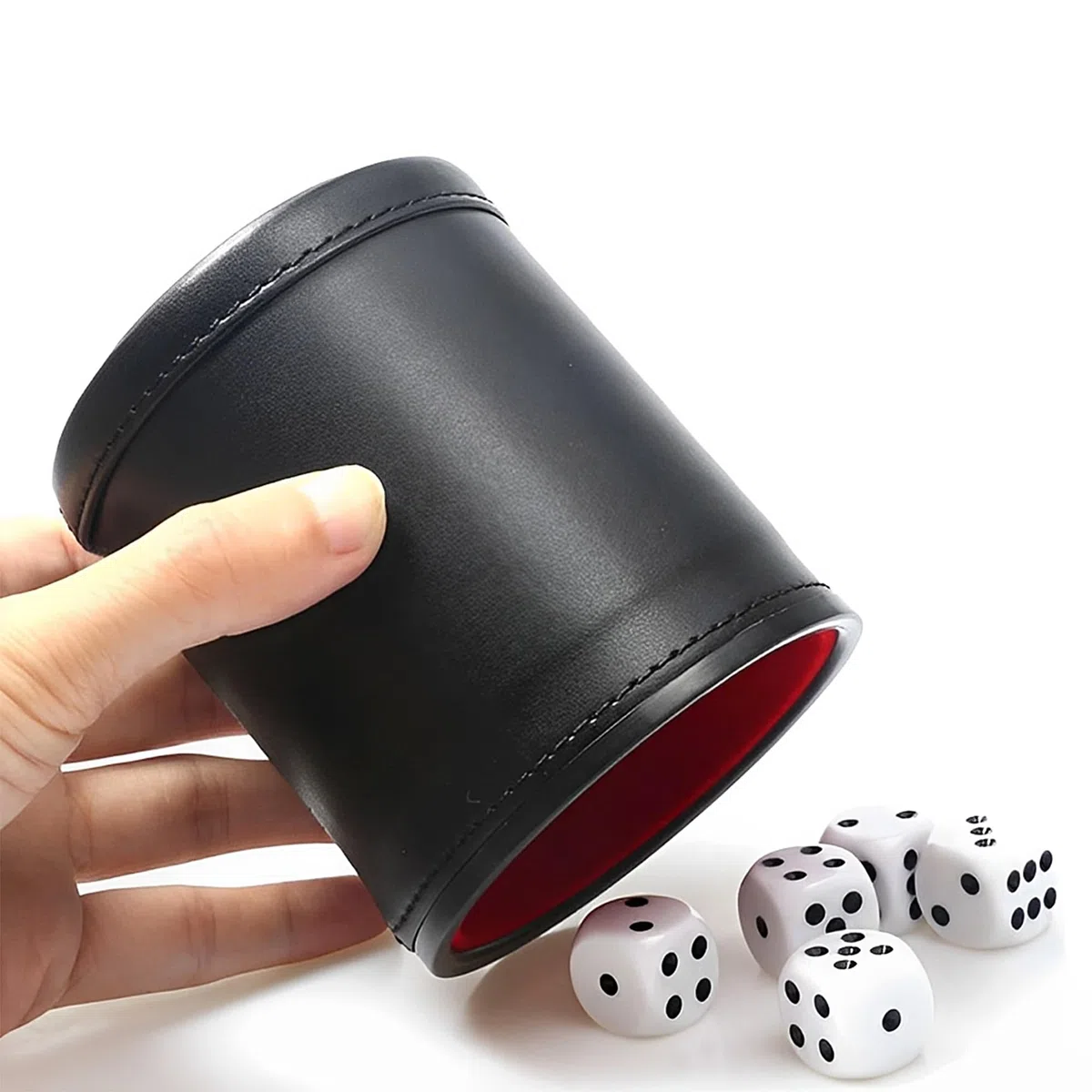 Coppa per Dadi in Pelle PU, Set di 4 Bicchieri in Pelle, con 20 Dadi, Gioco Rummikub, Agitatore per Dadi Silenzioso con Rivestimento in Feltro Rosso per Farkle Yahtzee Giochi da Tavolo