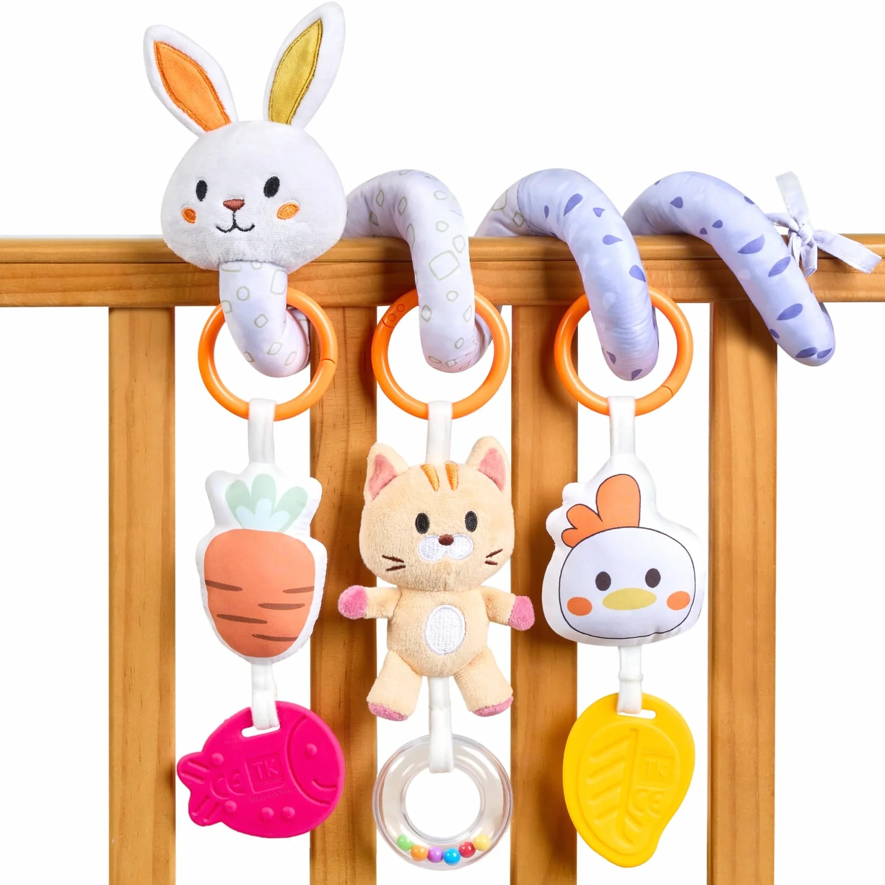 TUMAMA Kids Giochi a Spirale Passeggino Neonato, Giocattolo Neonati 0 3 6 Mesi, Regali Nascita Bimba, Sonaglio Neonato Femmina Giochi Neonati - Coniglia