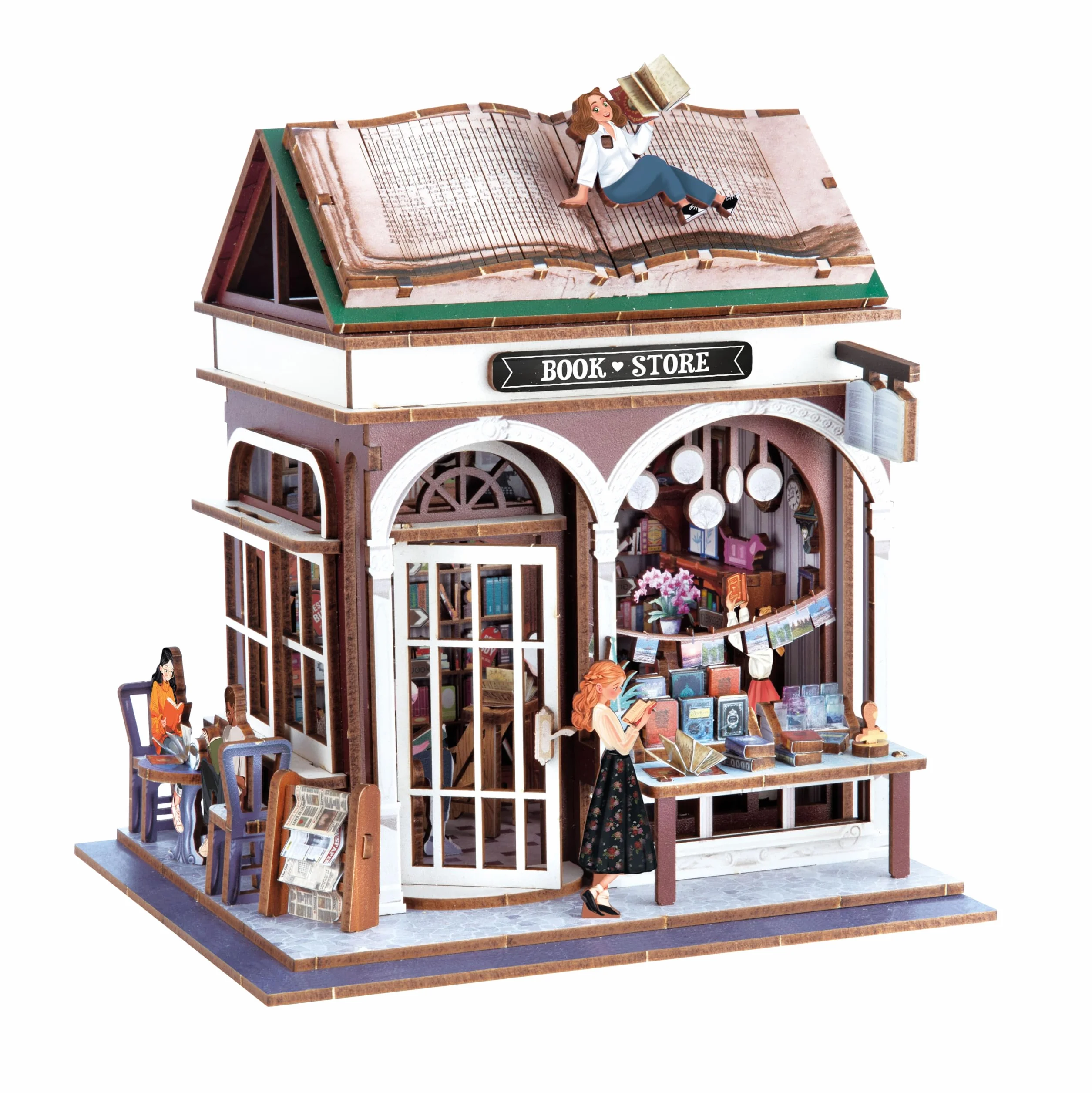 Diorama libreria - Modello di Libreria Miniatura in Legno con LED – Diorama Fai Da Te 148 Pezzi – Kit di Costruzione per Decorazione della Camera – Da 10 Anni – 14,5 x 16 x 18 cm - BUKI Francia