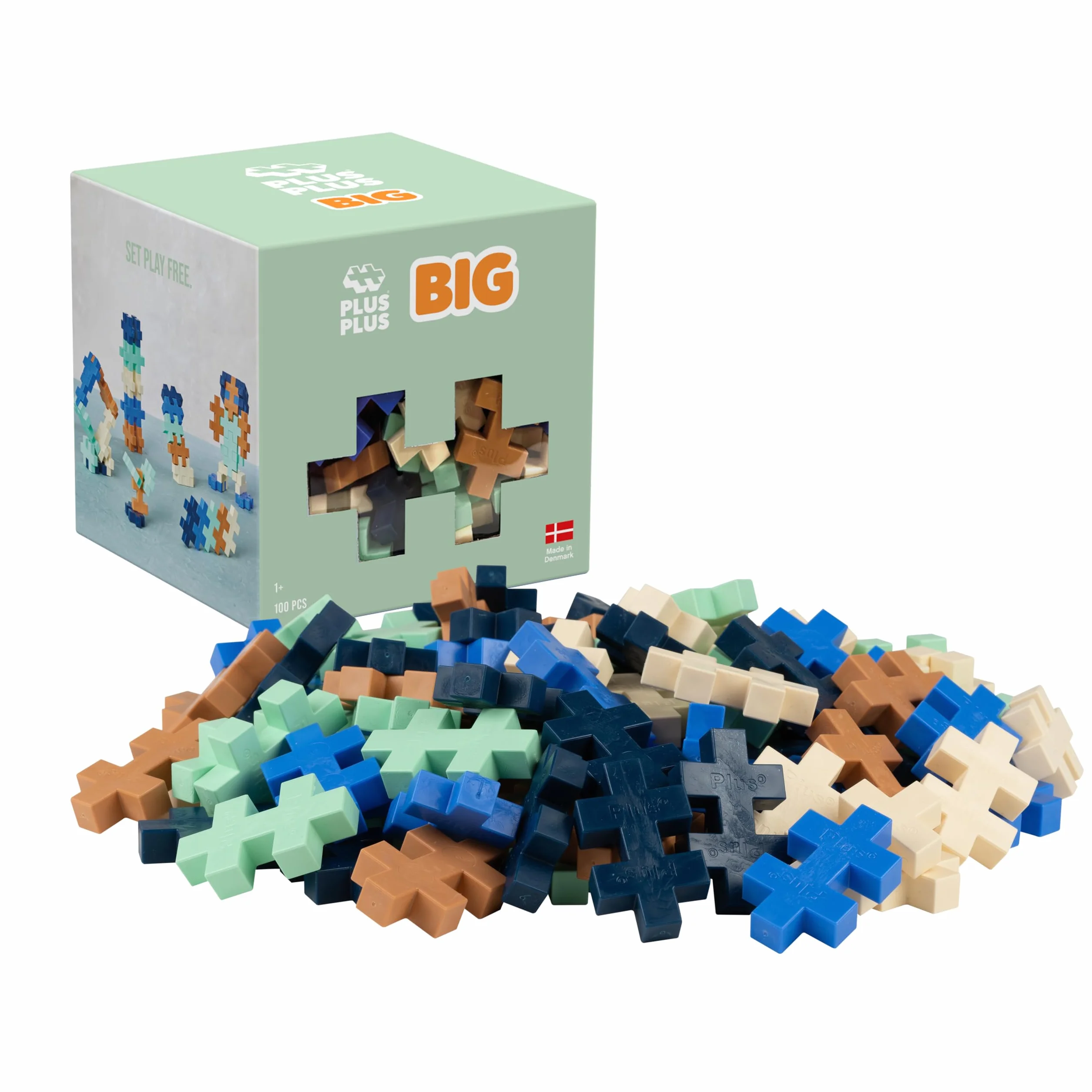 PLUS PLUS - 100 mattoni da costruzione big assortiti blu Breeze - Gioco educativo per bambini da 1 anno - Gioco di risveglio e abilità motorie - Sviluppa l'immaginazione - Giocattolo per ragazza e