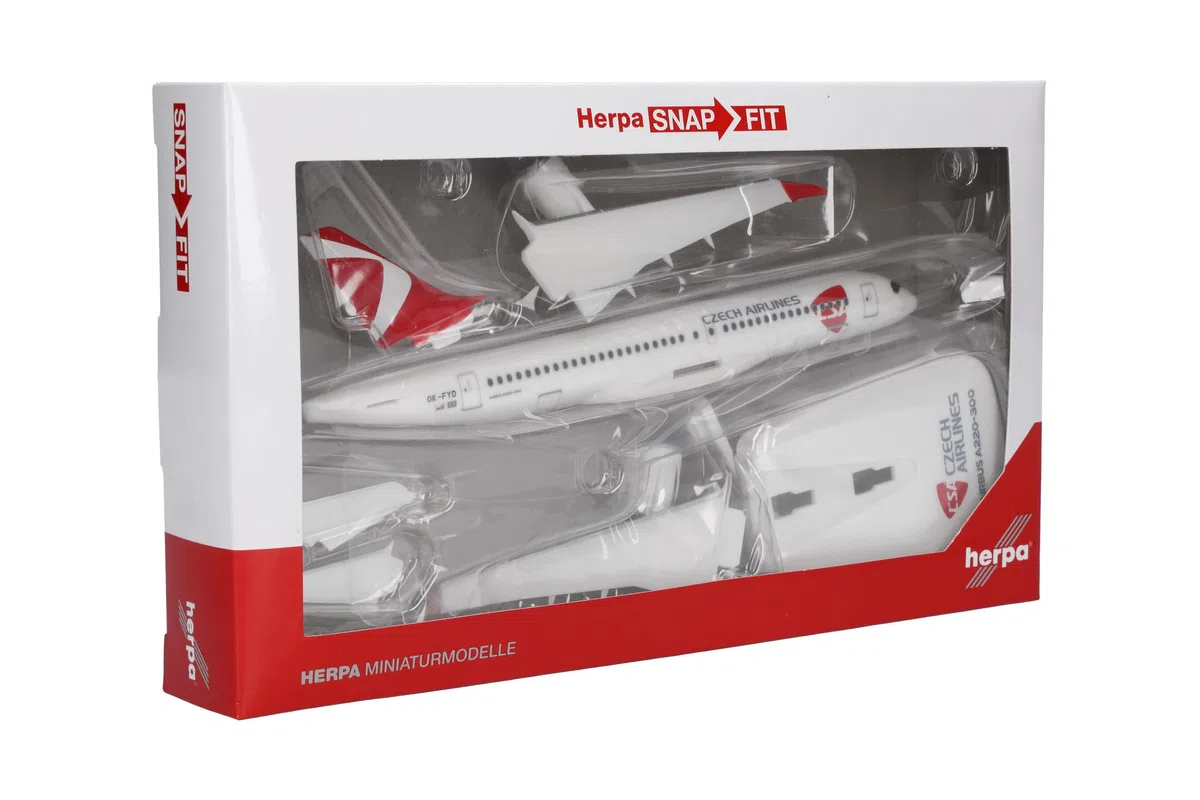 Herpa modello di aereo CSA Czech Airlines Airbus A220-300, in scala 1:200 - Snap-Fit, pezzo da collezione, miniatura deco, statuetta con supporto in plastica