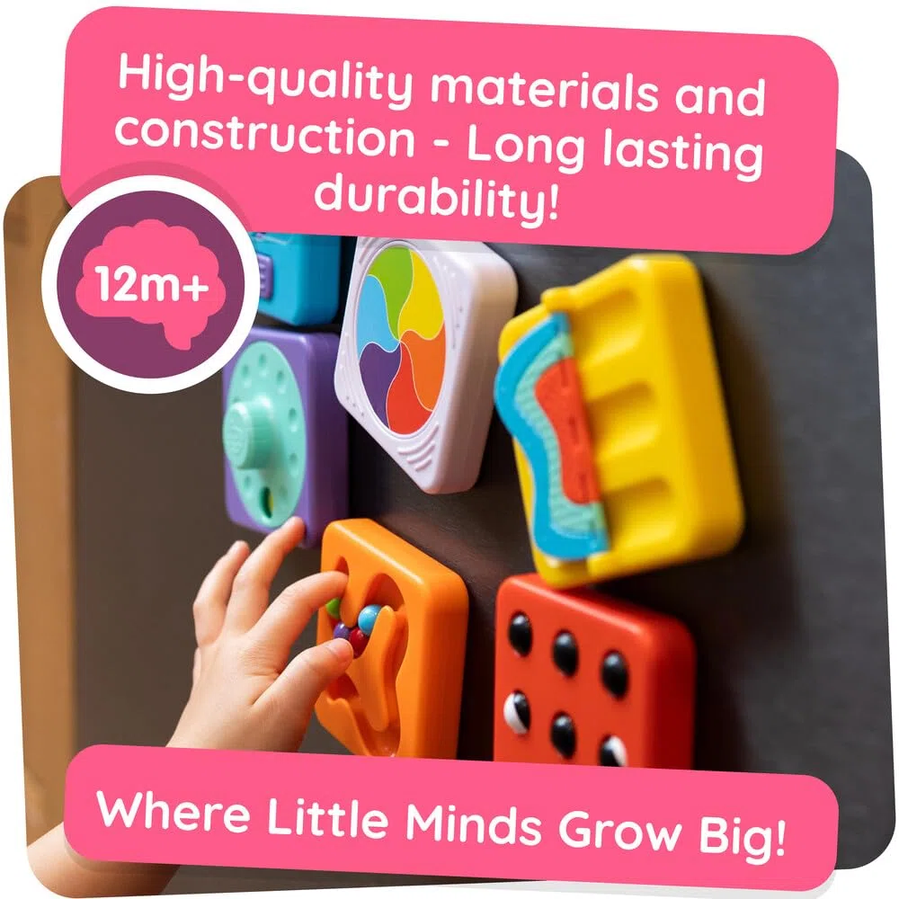 Fat Brain Toys PlayTab Set Essenziale, Tavola per Attività Sensoriali Magnetica, Abilità Motorie, Gioco Portatile, Giocattolo Educativo per Bambini Piccoli, Texture e Ingranaggi per Bambini dai 12