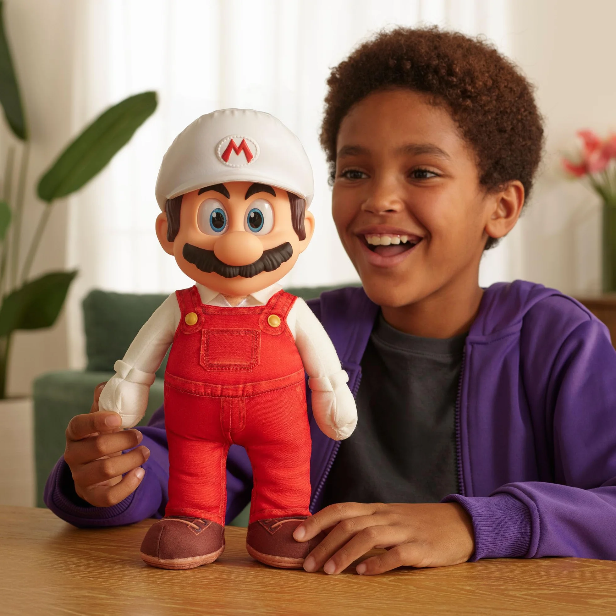 Peluche snodabile di Fire Mario del film Super Mario Galaxy, 35,5 cm, con licenza ufficiale Jakks Pacific, con testa scolpita di Roto, peluche da collezione Nintendo