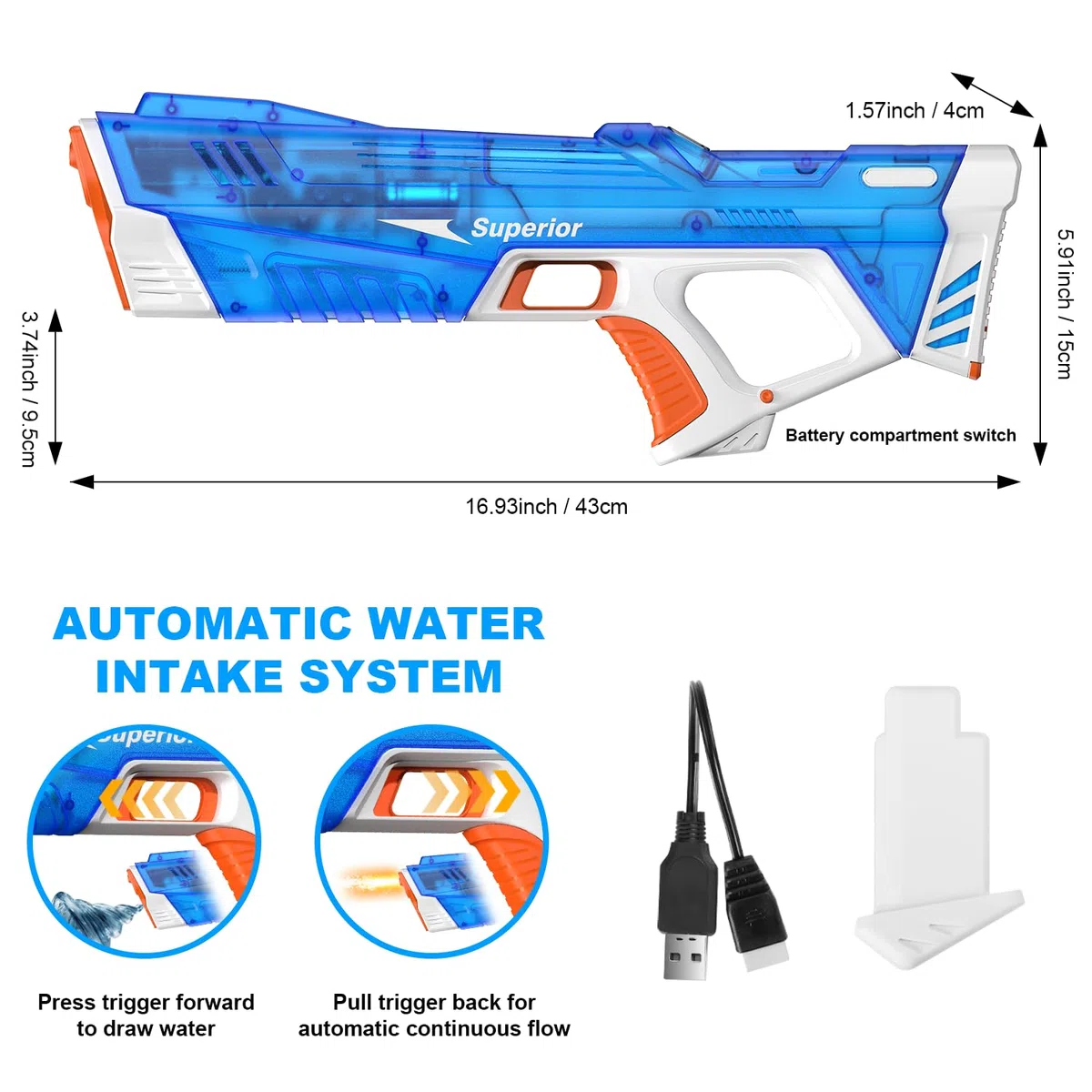 ACELIFE Pistola ad Acqua Elettrica Ricaricabile con Batteria Potente e Portata fino a 10 Metri, Pistola ad Acqua Automatica Giocattolo Estivo per Esterno, Regalo per Bambini e Bambine da 6 Anni in su