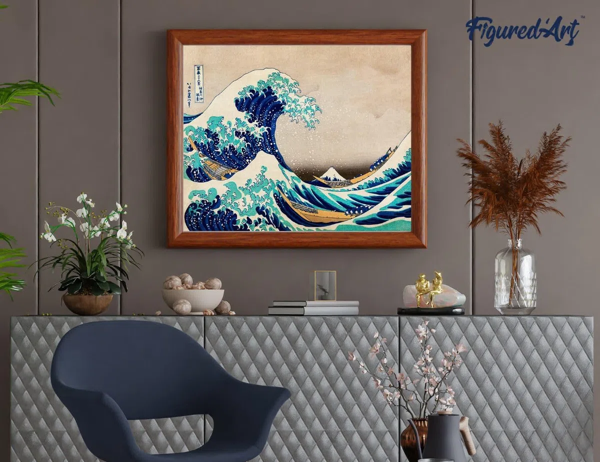 Figured'Art Dipingere con i Numeri - Paint by Numbers La grande onda di Kanagawa di Katsushika Hokusai, Passatempo per Adulti, Kit Completo, Hobby Creativi - Quadri fai da te 40x50cm senza cornice