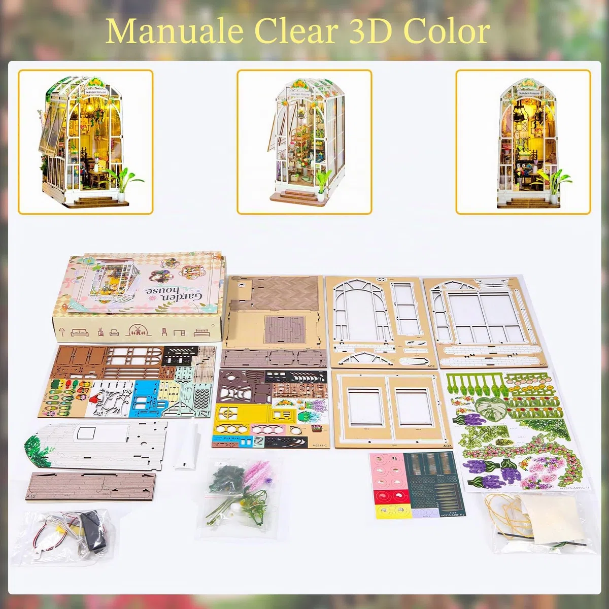Book Nook Casa Delle Bambole in Legno, Miniatura Fai Da Te, Modello di Casa Puzzle con Luci LED, Casa, Decorazione Scaffale, Regalo Di Vacanza für Erwachsene und Kinder (Casa Di Fiore Di Vacanza)