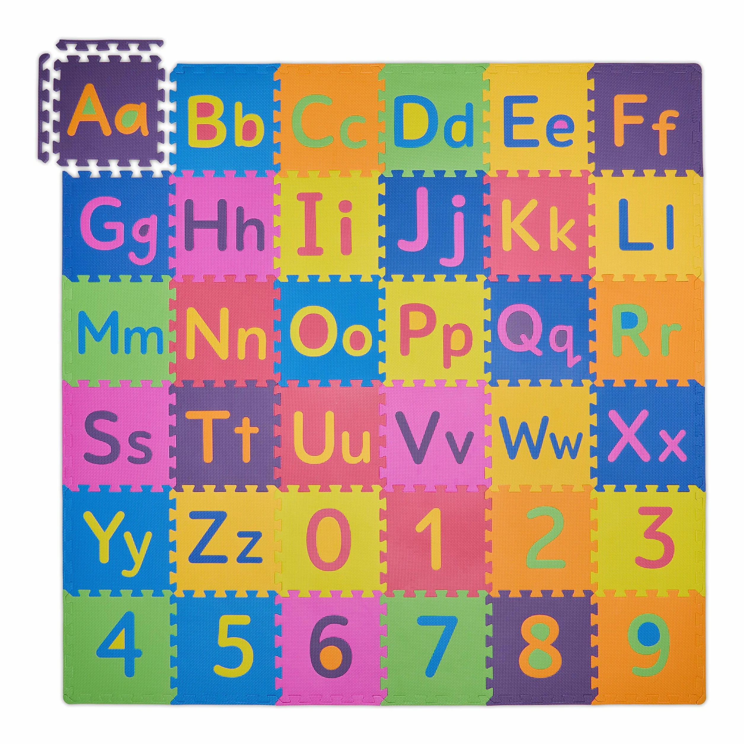Relaxdays Tappeto Gioco Bambini, Puzzle 90 Parti Lettere ABC e Numeri, Tappetino Gattonare LxP: 180,5x180,5 cm, Colorato