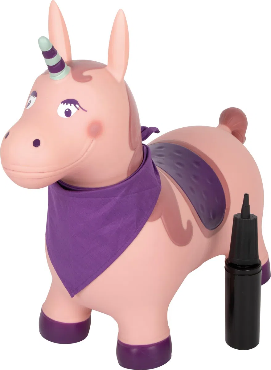 small foot Animale saltellante unicorno, giocattolo per saltellare gonfiabile con bandana e pompa per l'aria, per interni ed esterni, fino a 50 kg, per bambini dai 2 anni, 12786