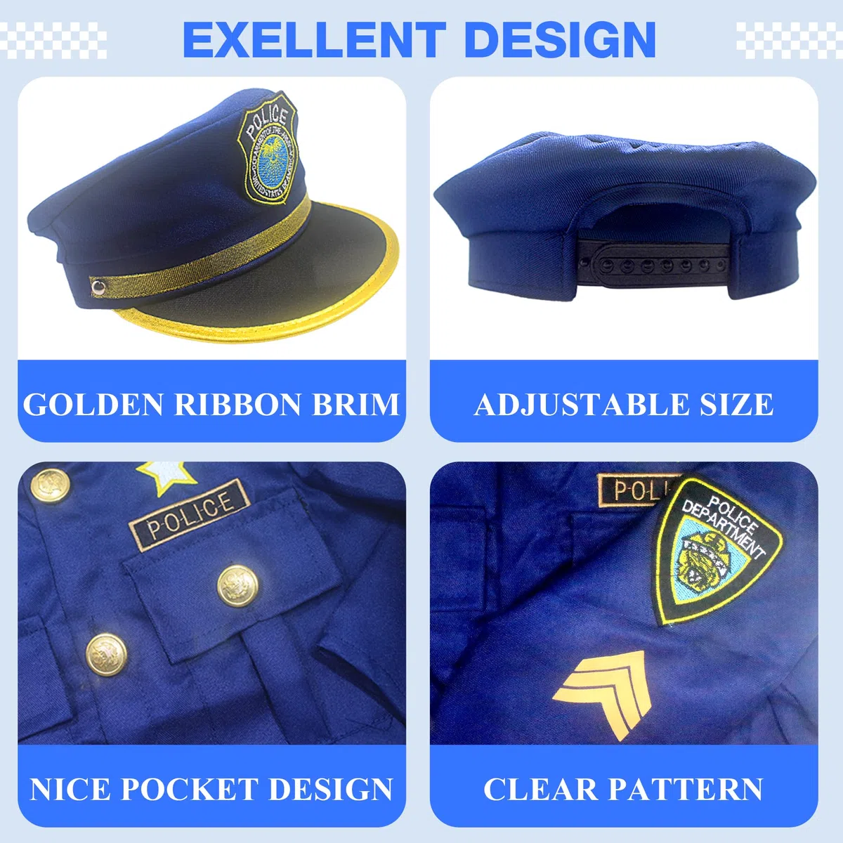 Costume da Polizia Deluxe con Manette, Walkie-talkie Fischietto, Bastone, e altri Accessori della Polizia per Abiti da Poliziotto