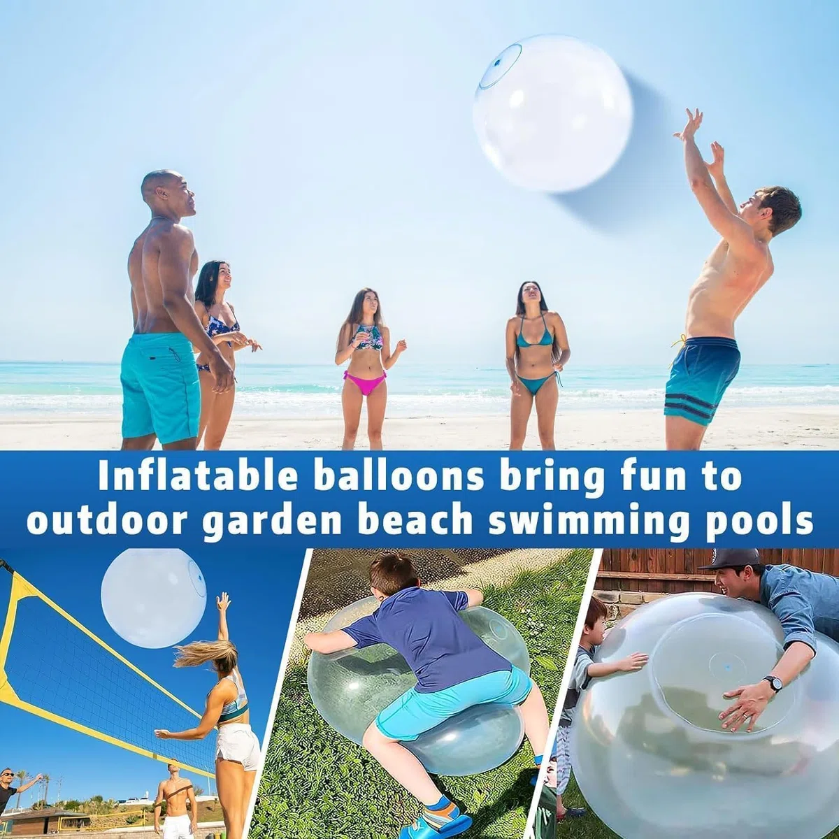 Palla ad acqua gonfiabile, 119 cm, trasparente, grande, riutilizzabile, per bambini e adulti, resistente agli strappi, per spiaggia, giardino, piscina, feste all'aperto (A)