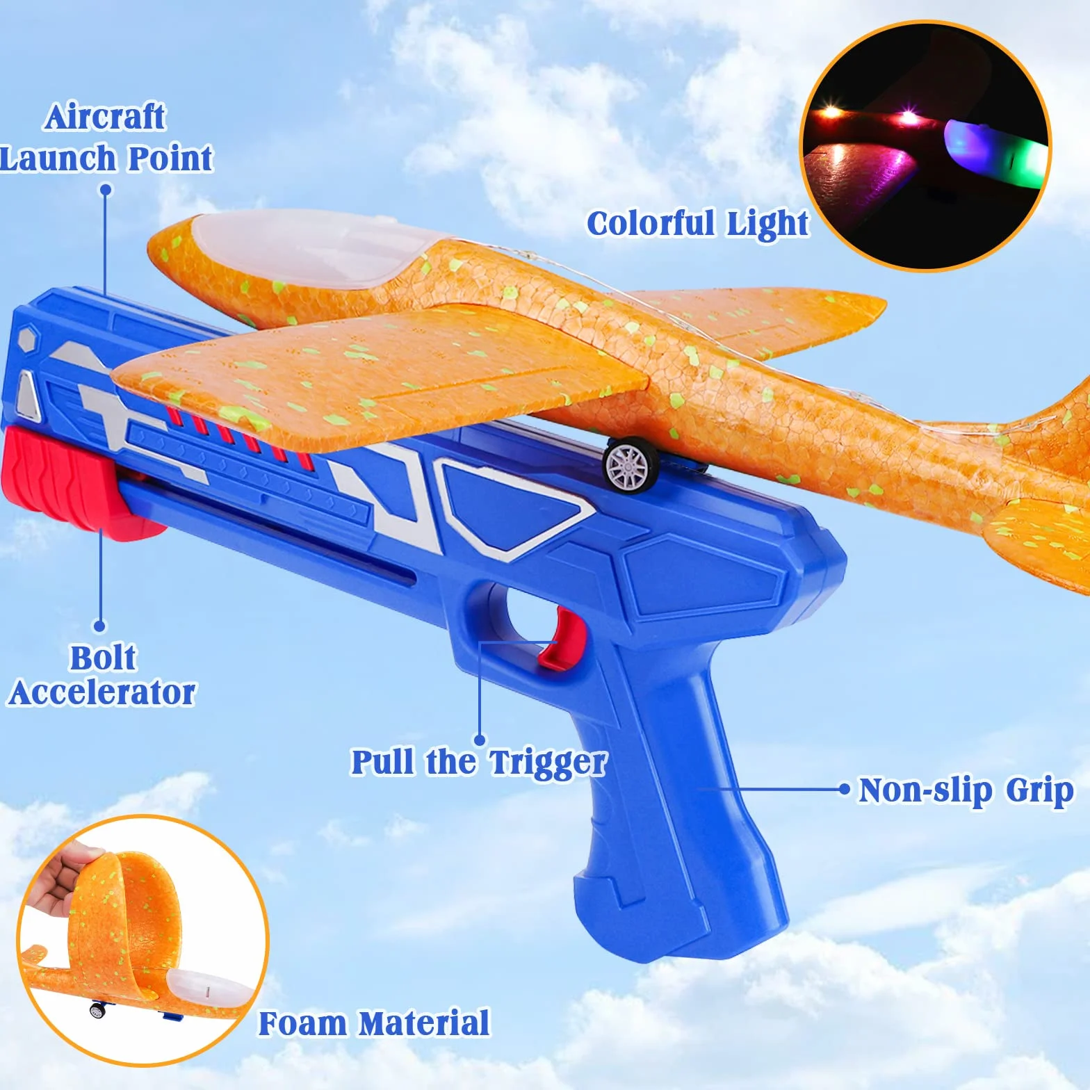 2 aereo in polistirene con pistola catapulta