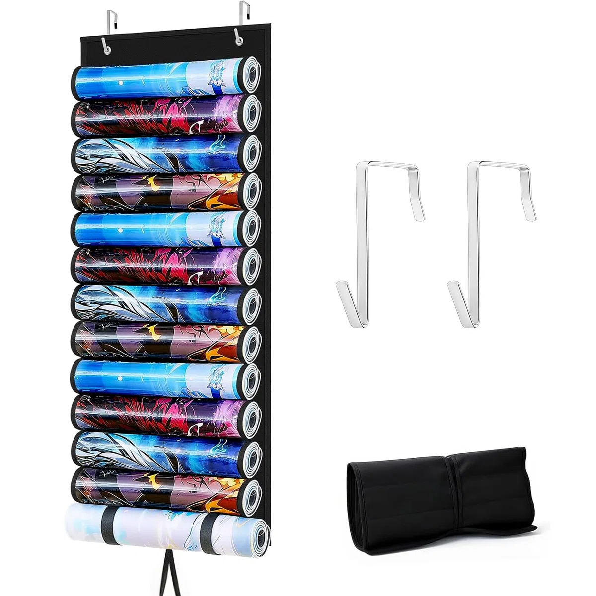 Playmat Tube - Custodia per Playmat con 2 ganci, 12 fessure in plastica trasparenti e 1 fessura per cintura