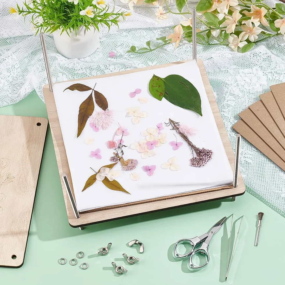 PH PandaHall Kit per La Stampa di Fiori In Legno, Kit per Pressare Fiori Da 9.7 x 9.7 pollice Kit per Conservazione Delle Piante A 8 strati Fai Da Te Fiore Pressato Arti e Mestieri Conservazione di