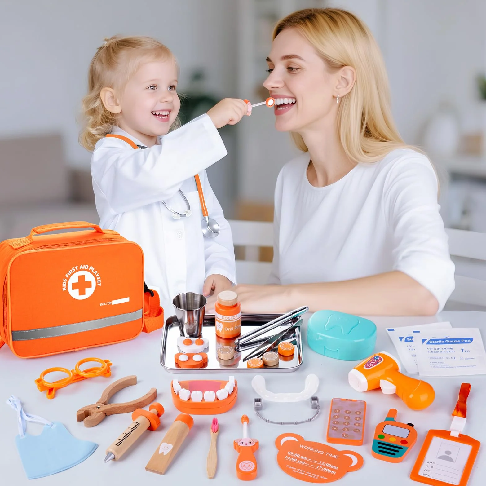 EFO SHM Valigetta Dottore Bambini, Con Stetoscopio Realistico, 33 Pezzi kit Dottoressa Bambina e Bambino, Giochi di Ruolo Giochi Montessori 3 4 5 6 Anni (2)