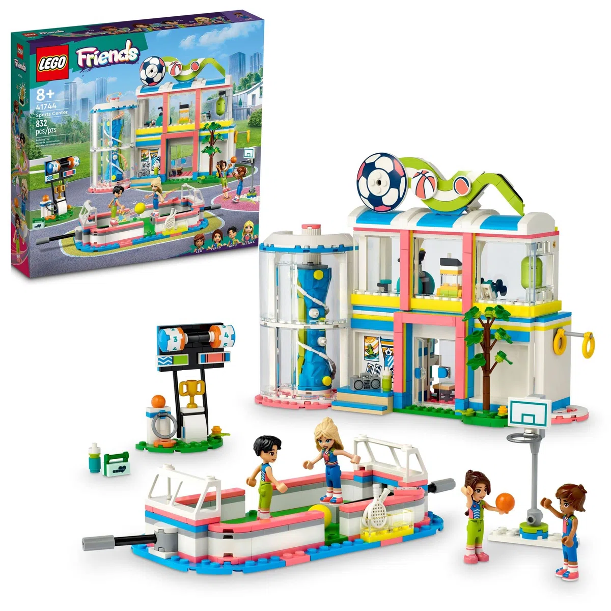 LEGO Friends Sports Center 41744 - Set di giocattoli da costruzione, divertente per ragazzi e ragazze dagli 8 anni in su, include giochi di calcio, basket e tennis, un regalo divertente per bambini