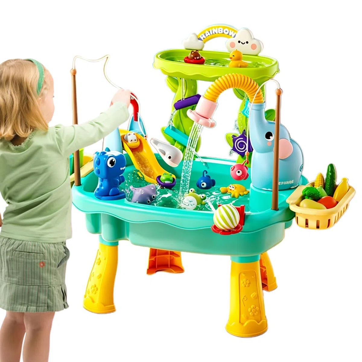 Tavolo d'acqua per bambini, giocattolo con pompa elettrica, giocattolo acquatico estivo, per bambini prescolari, cortile, giardino, spiaggia, campeggio, asilo, bagno, sala giochi, vacanze