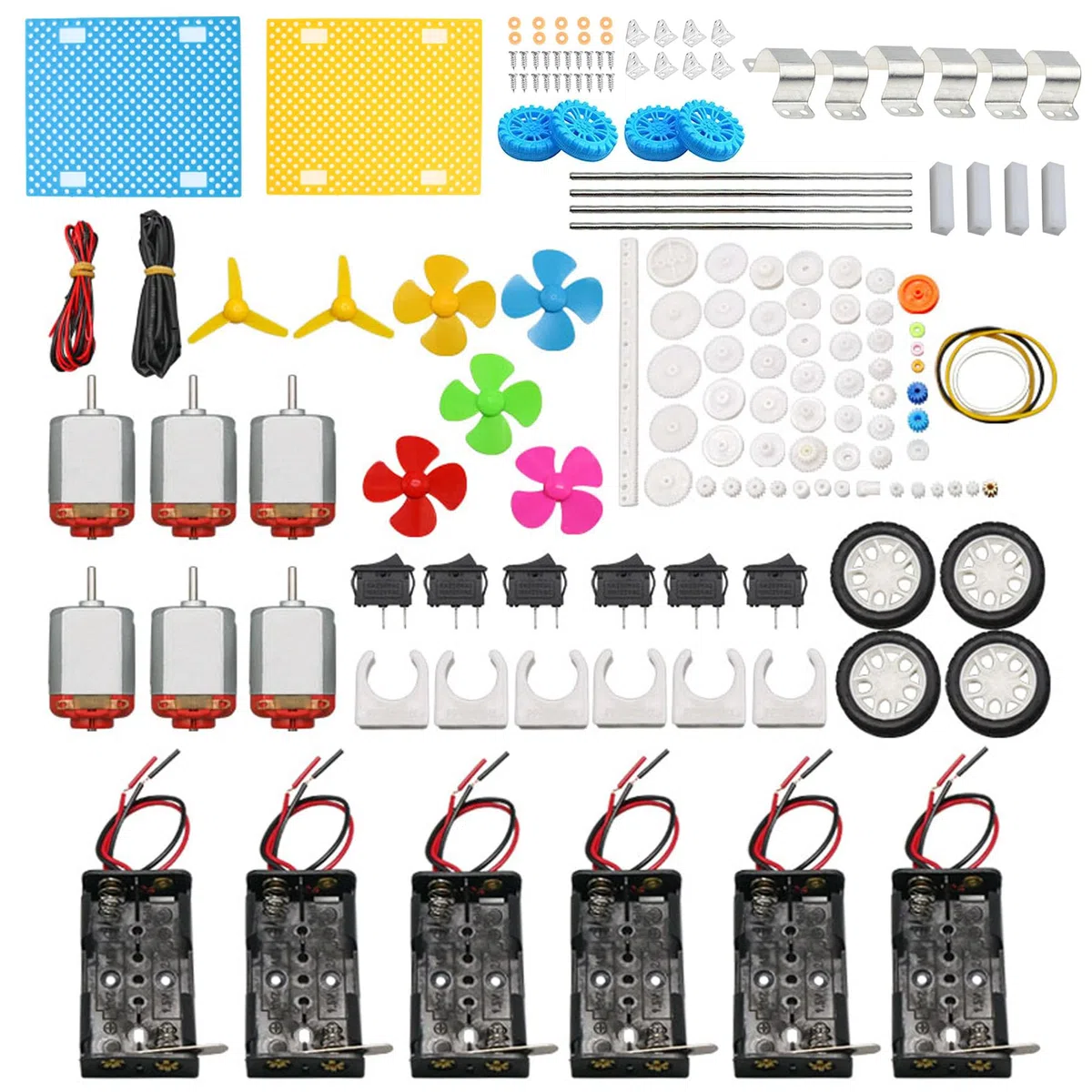 AOMAG Kit motori DC per bambini, 6 set da 159 mini motori elettrici per hobby con ingranaggi in plastica, elica per alberi, ruote in plastica per progetti fai da te STEM ingegneria giocattolo scienza
