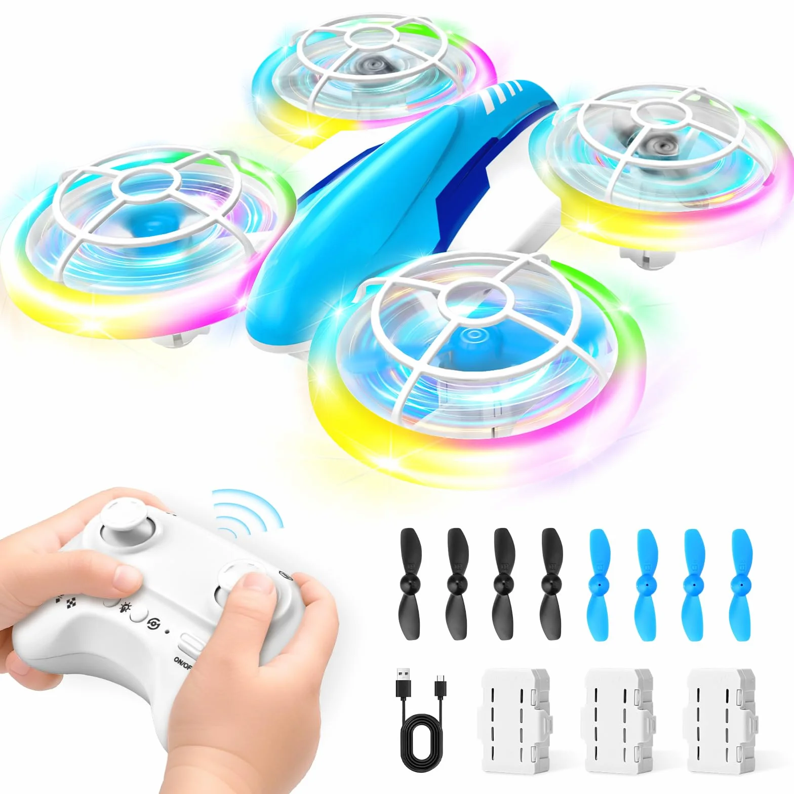 YIKANWEN Drone per Bambini, Mini Drone con Telecomando da 6 7 8 9 10+ Anni, Ragazzi, RC Aereo Giocattolo con Luci LED e Batterie, Adatto per Uso Interno ed Esterno