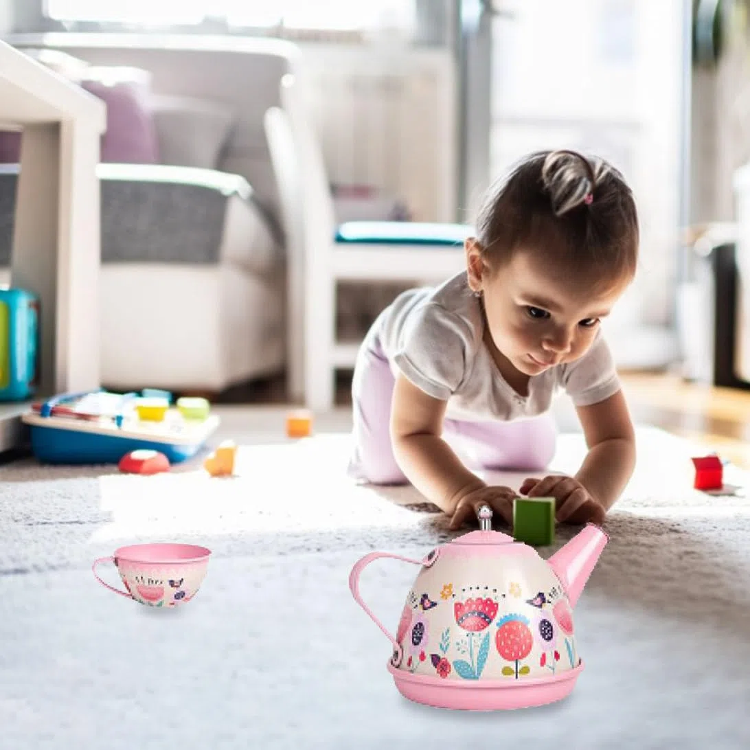 Set da tè per Bambini, Set da Gioco da 15 Pezzi con teiera, Giocattoli per Feste in Cucina, da Gioco per Bambini dai 3 Anni in su (Rosso Chiaro)