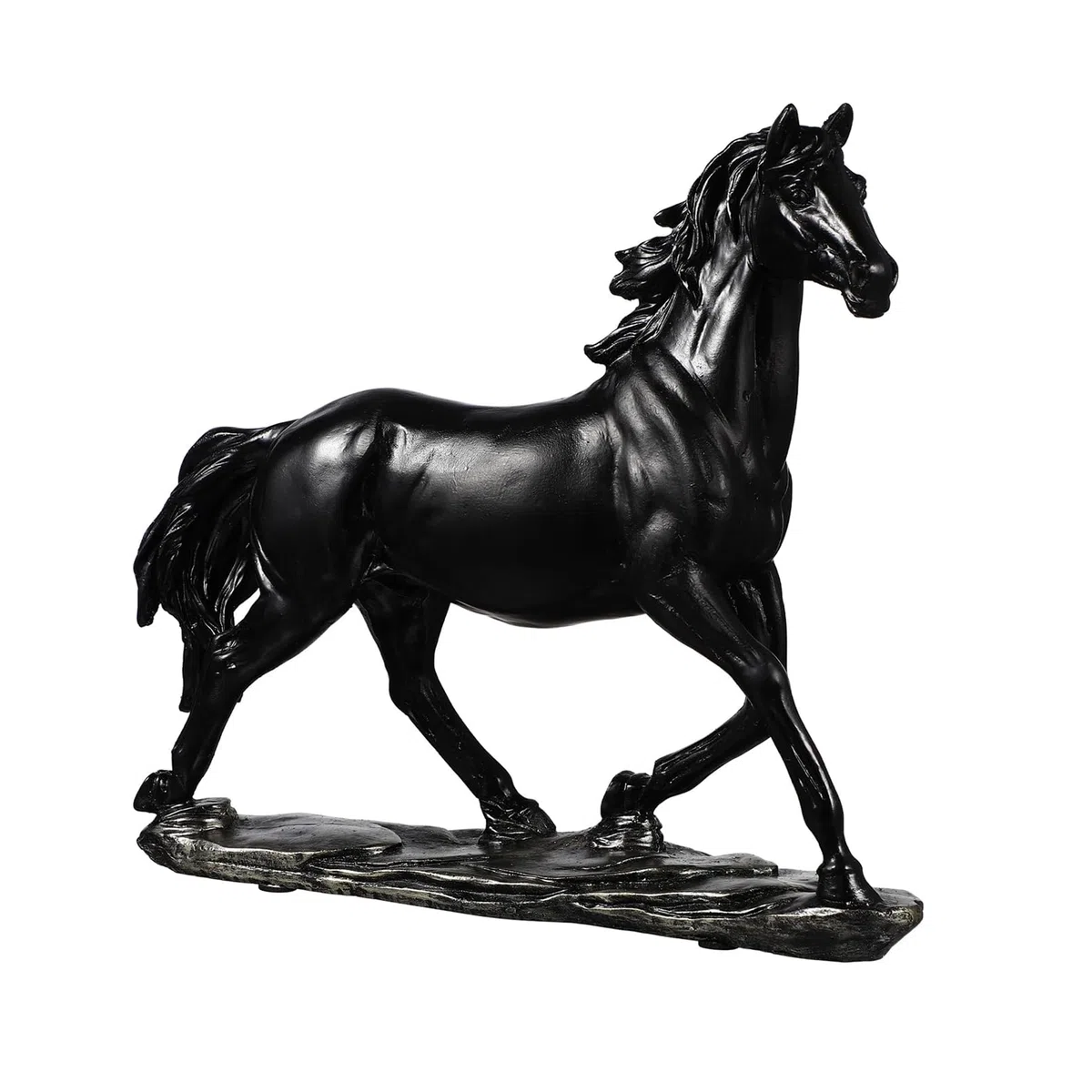 Cutfouwe Decorazione con Statua di Cavallo,Statuetta d'Arte di Cavallo in Resina in Piedi per scrivania di casa,Ufficio,libreria e armadietto del Vino,Ornamento,Nero